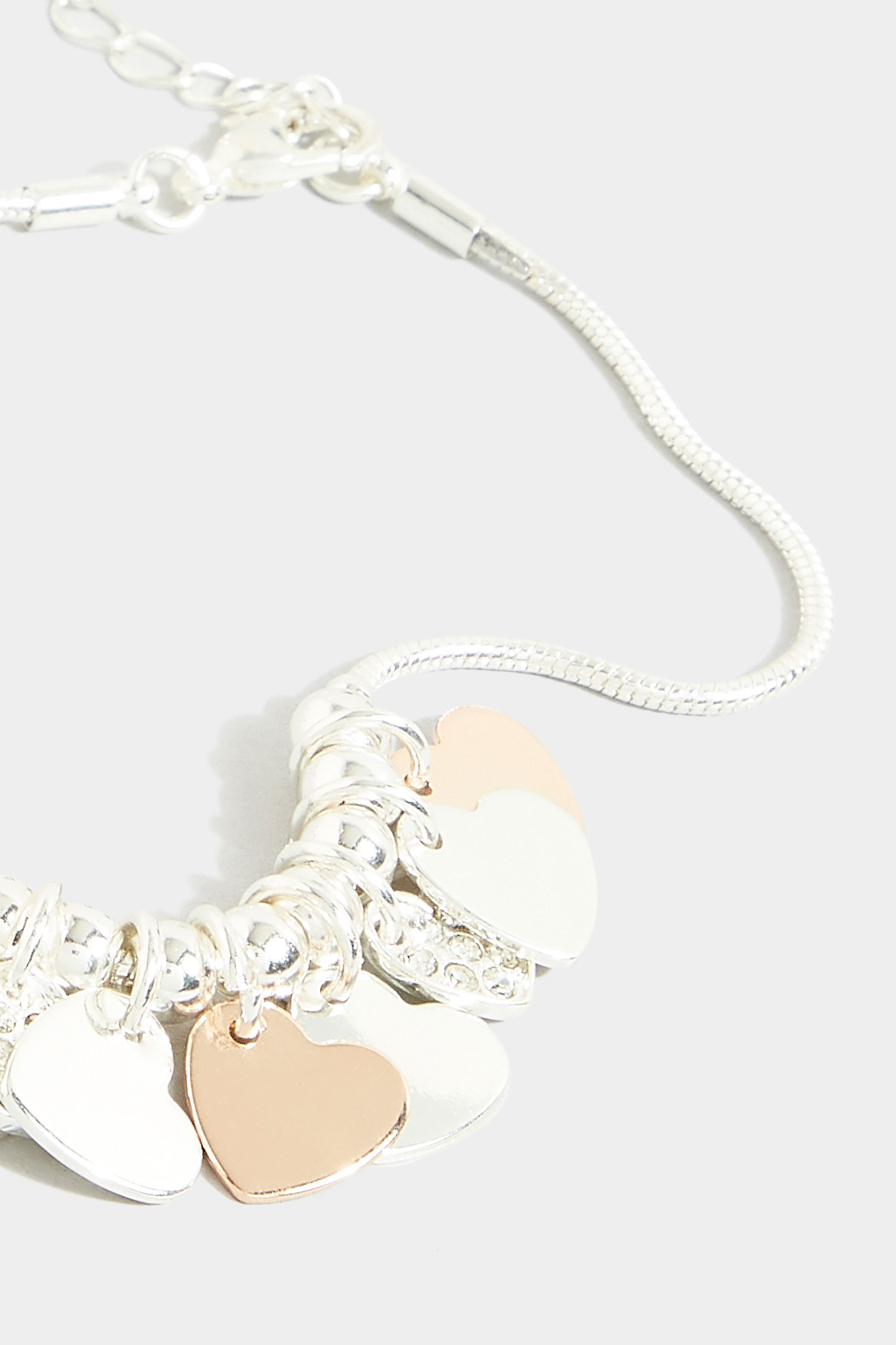 Yours Clothing Women's Silver Beaded Heart Charm Bracelet 