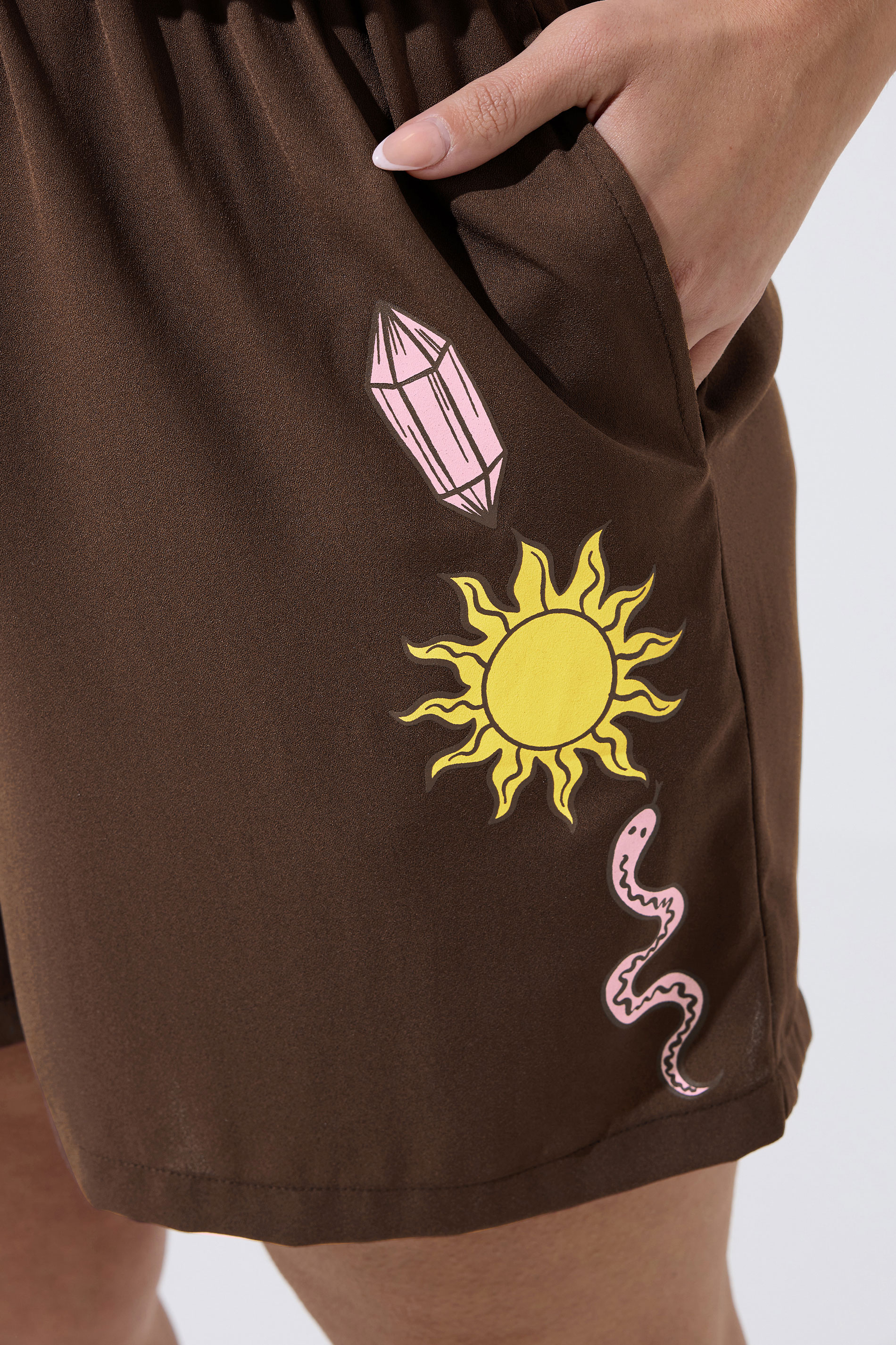 LIMITED COLLECTION Plus Size Brown Celestial Print Shorts | Yours Clothing 4