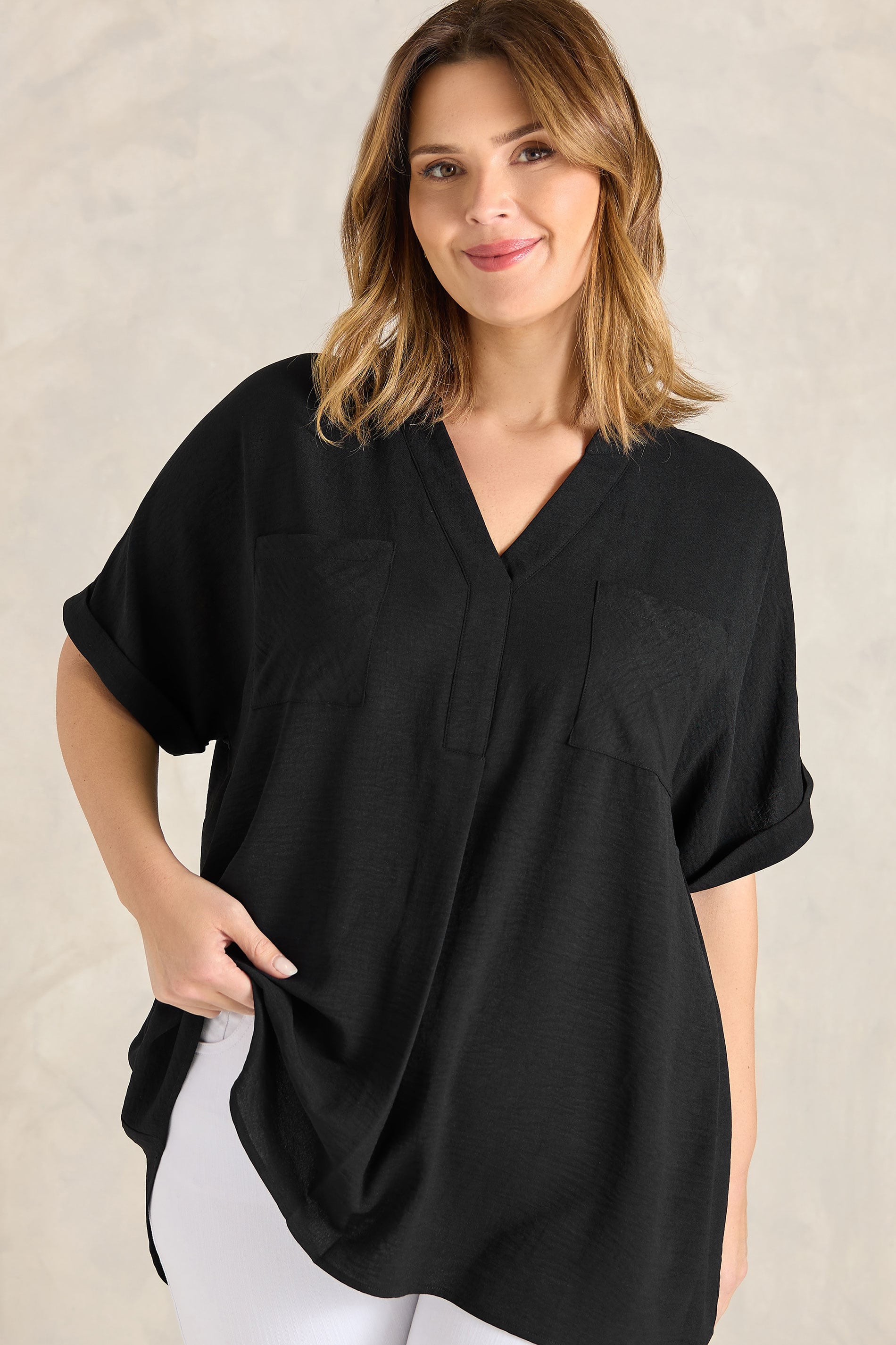 EVANS Plus Size Black Short Sleeve Utility Blouse | Evans  1