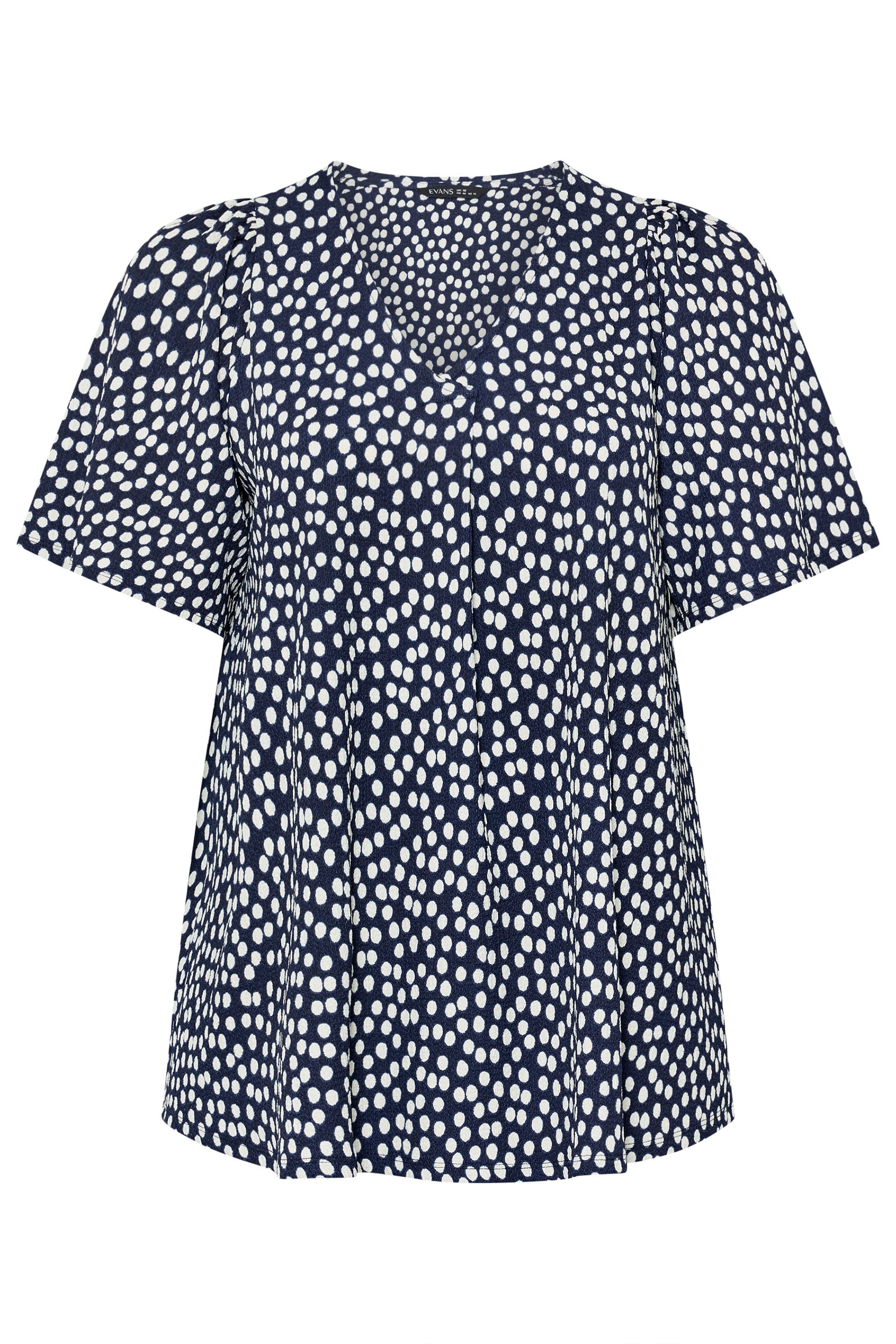 EVANS Plus Size Navy Blue Spot Print Pleat Front Top 5