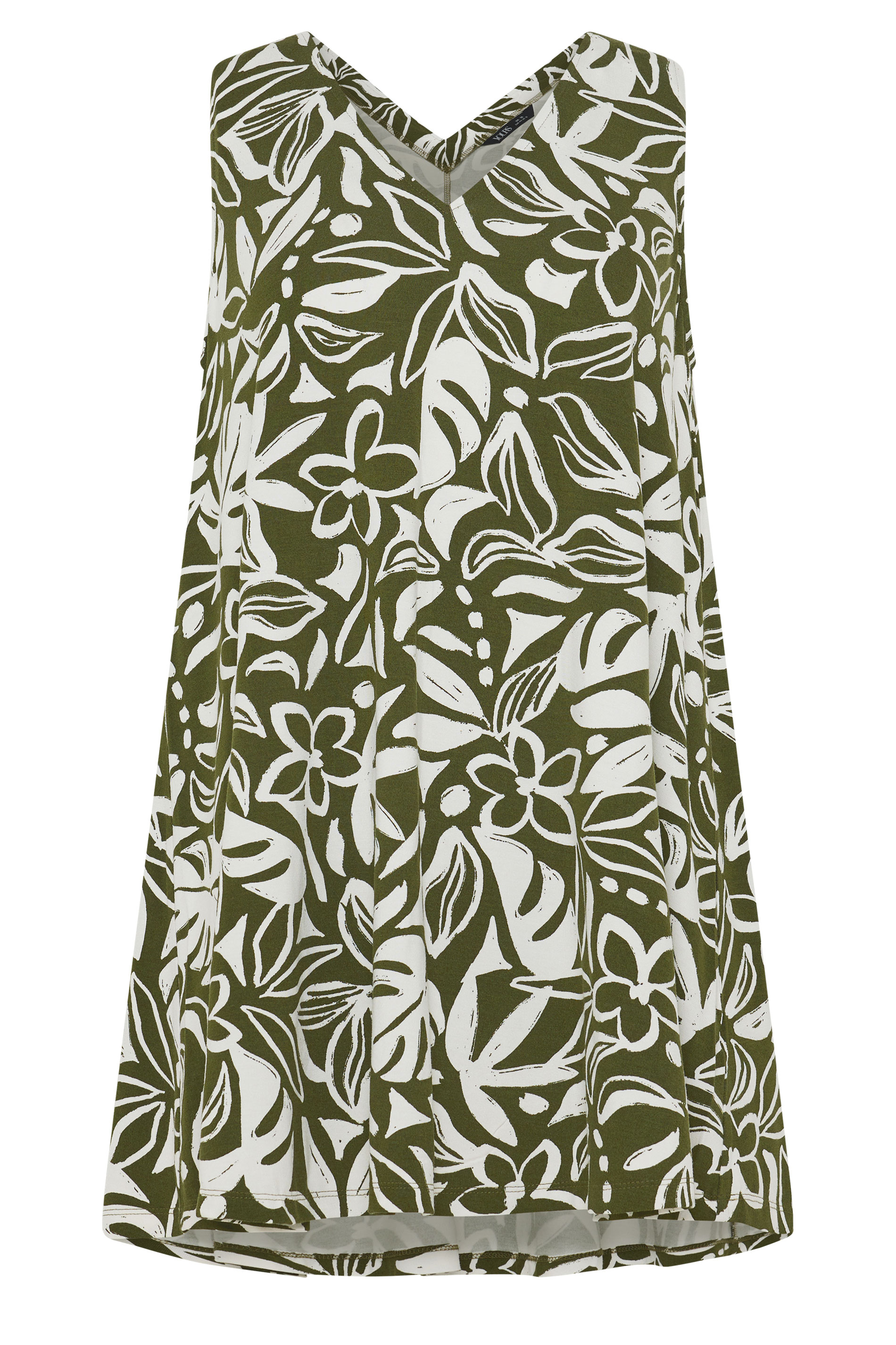 YOURS Plus Size Khaki Green Floral Swing Vest Top | Yours Clothing 5