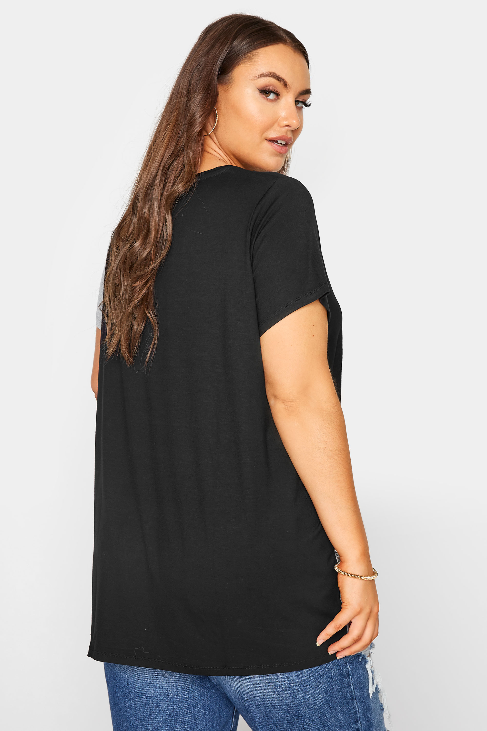 Grande taille  Tops Grande taille  T-Shirts | T-Shirt Noir & Gris Block de Couleur Sequins - ZV00664