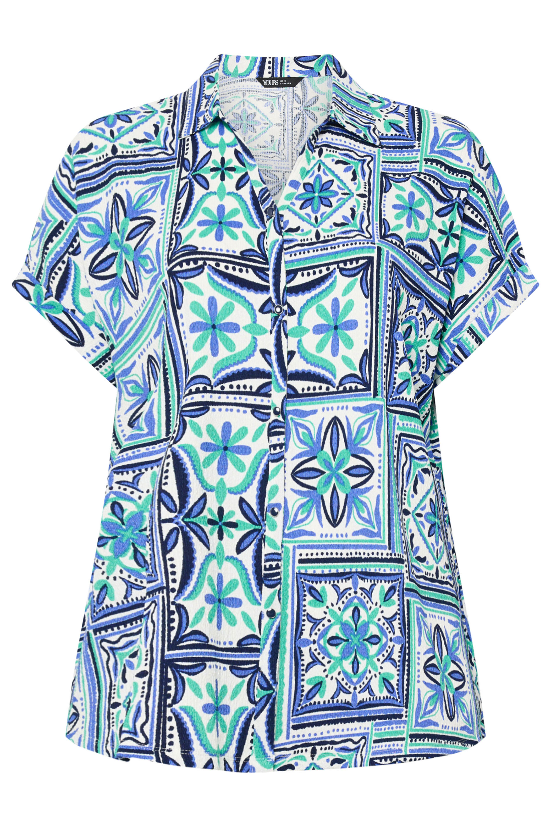 YOURS Plus Size Blue Tile Print Boxy Textured Shirt | Yours Clothing 5