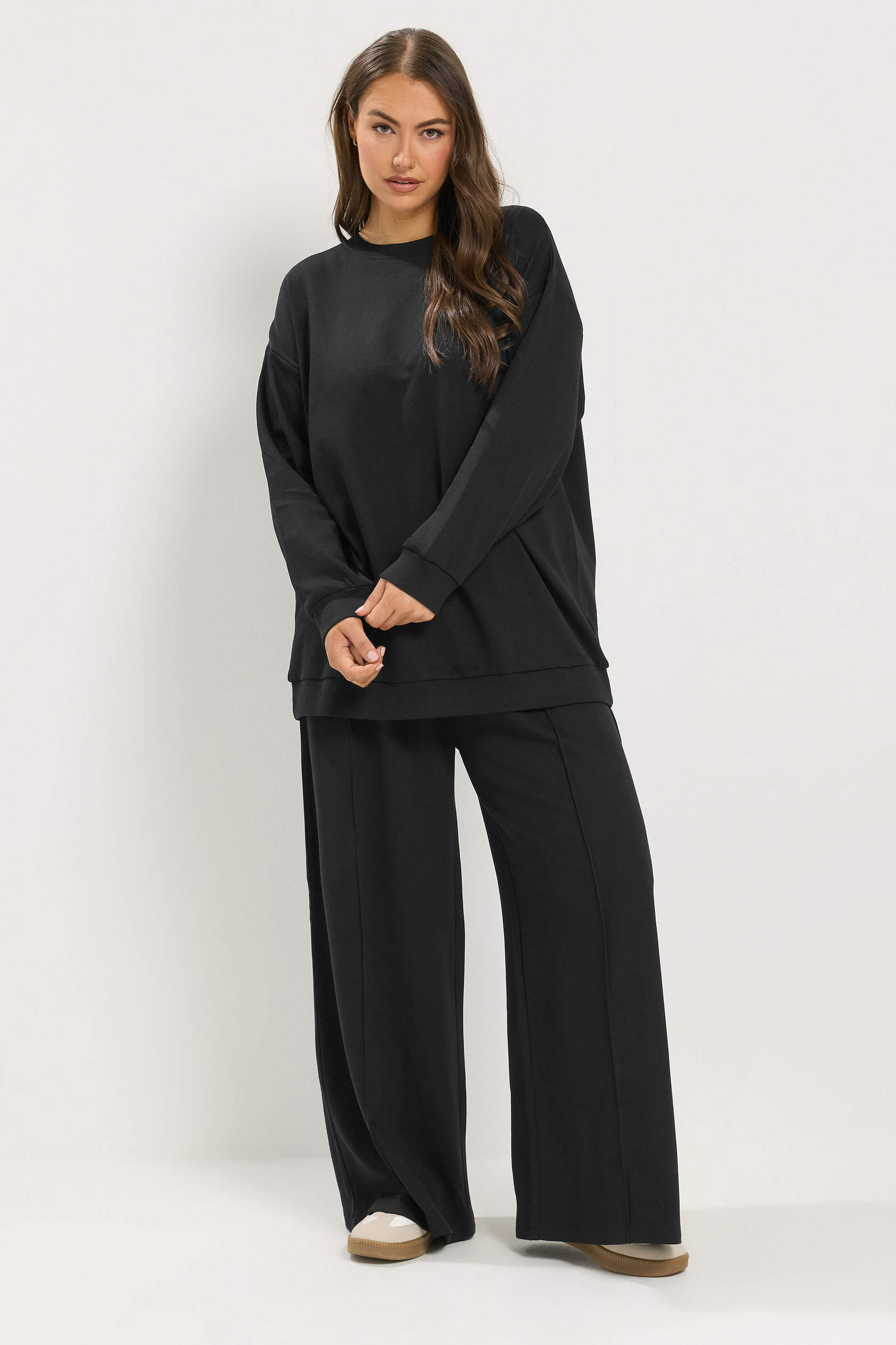 Yours Set Sweatshirt & Joggingbroek Van Katoenmix In Zwart Size Regular > 50-52