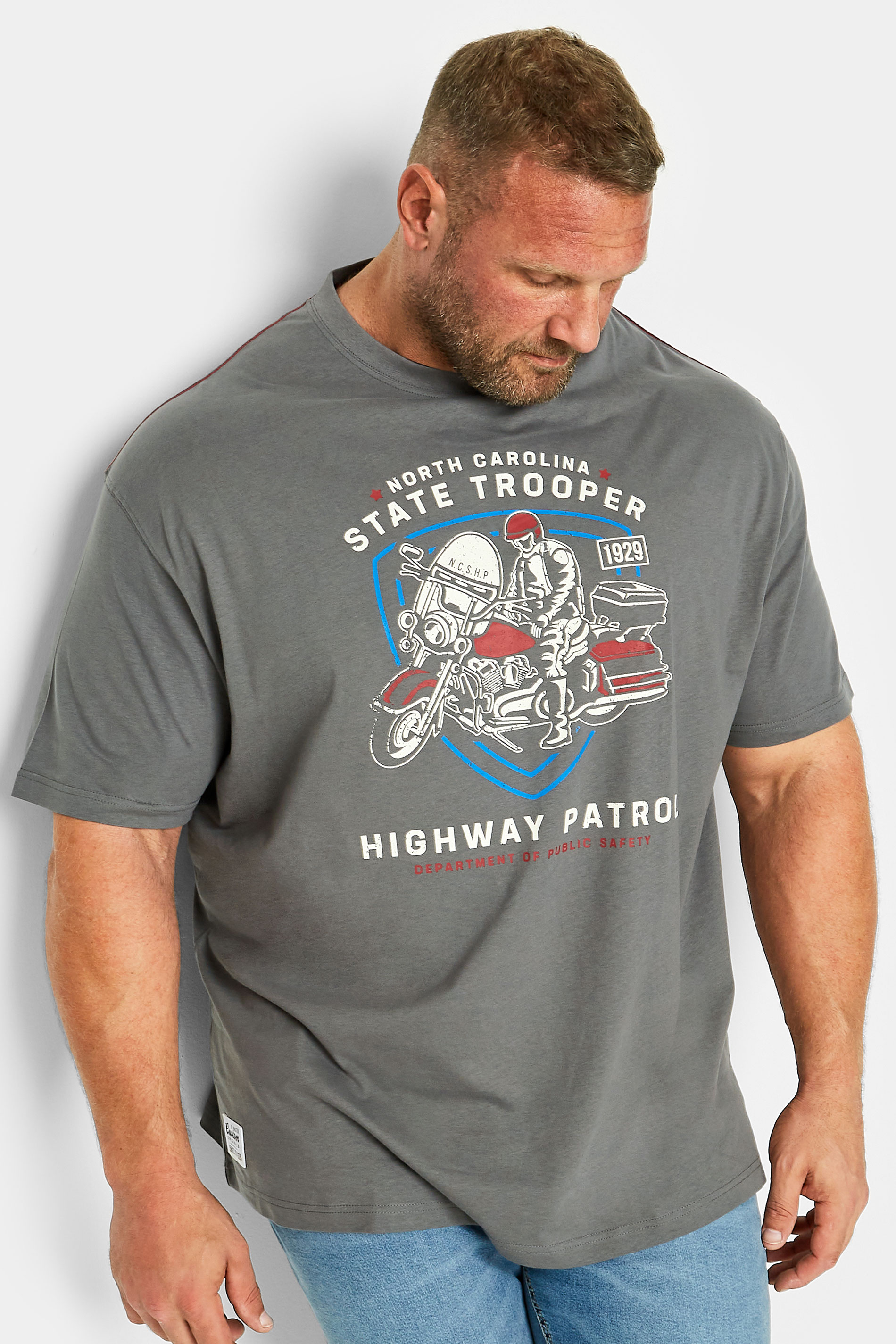 ED BAXTER Big & Tall Grey Motorbike Print T-Shirt | BadRhino 1