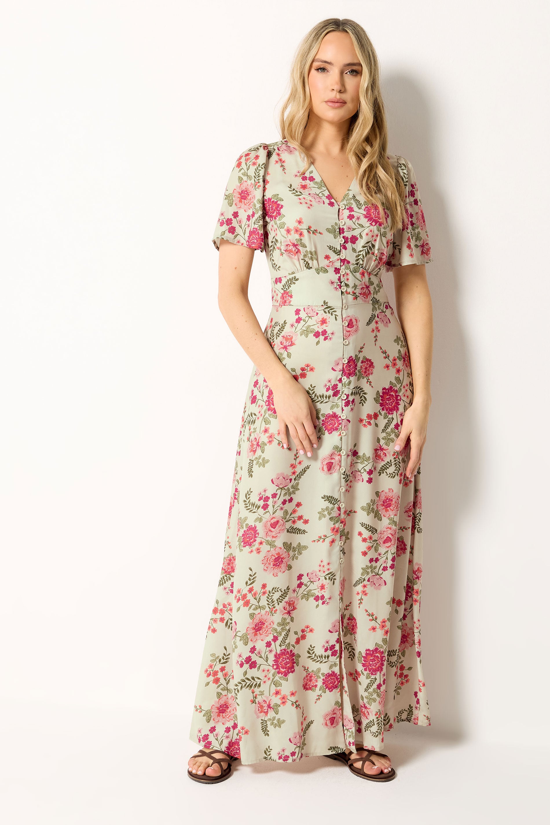 LTS Tall Women's Natural Brown Floral Satin Maxi Dress | Long Tall Sally 3