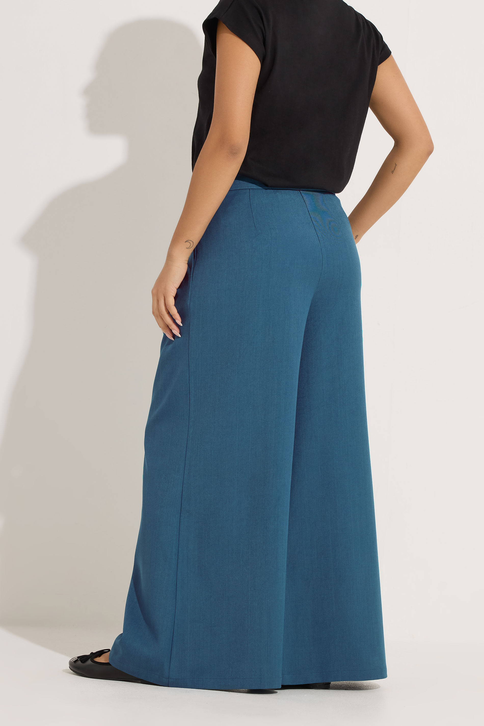 PixieGirl Petite Women's Teal Blue Pleat Front Palazzo Trousers | PixieGirl 4