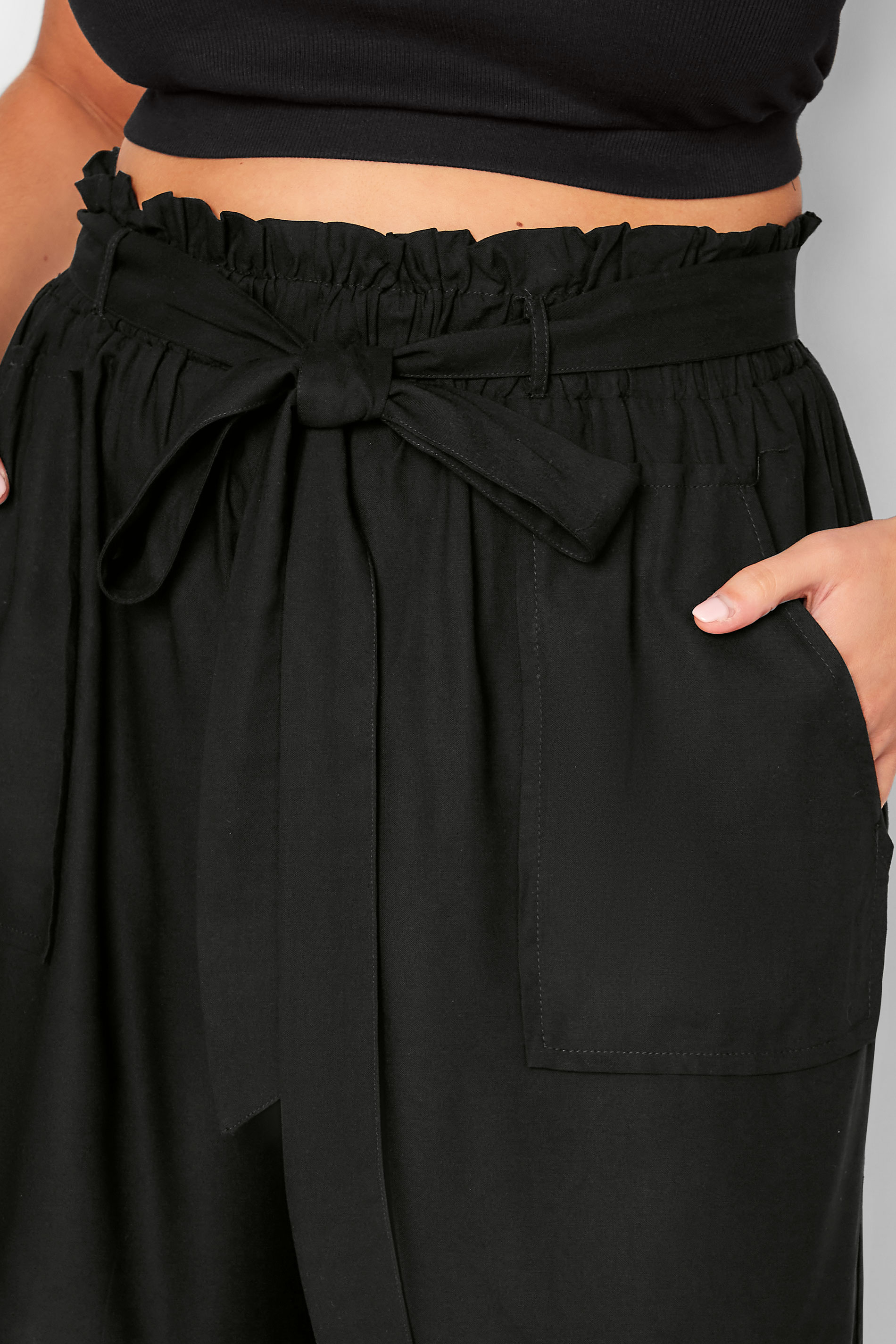 YOURS Plus Size Black Paperbag Waist Shorts | Yours Clothing 3