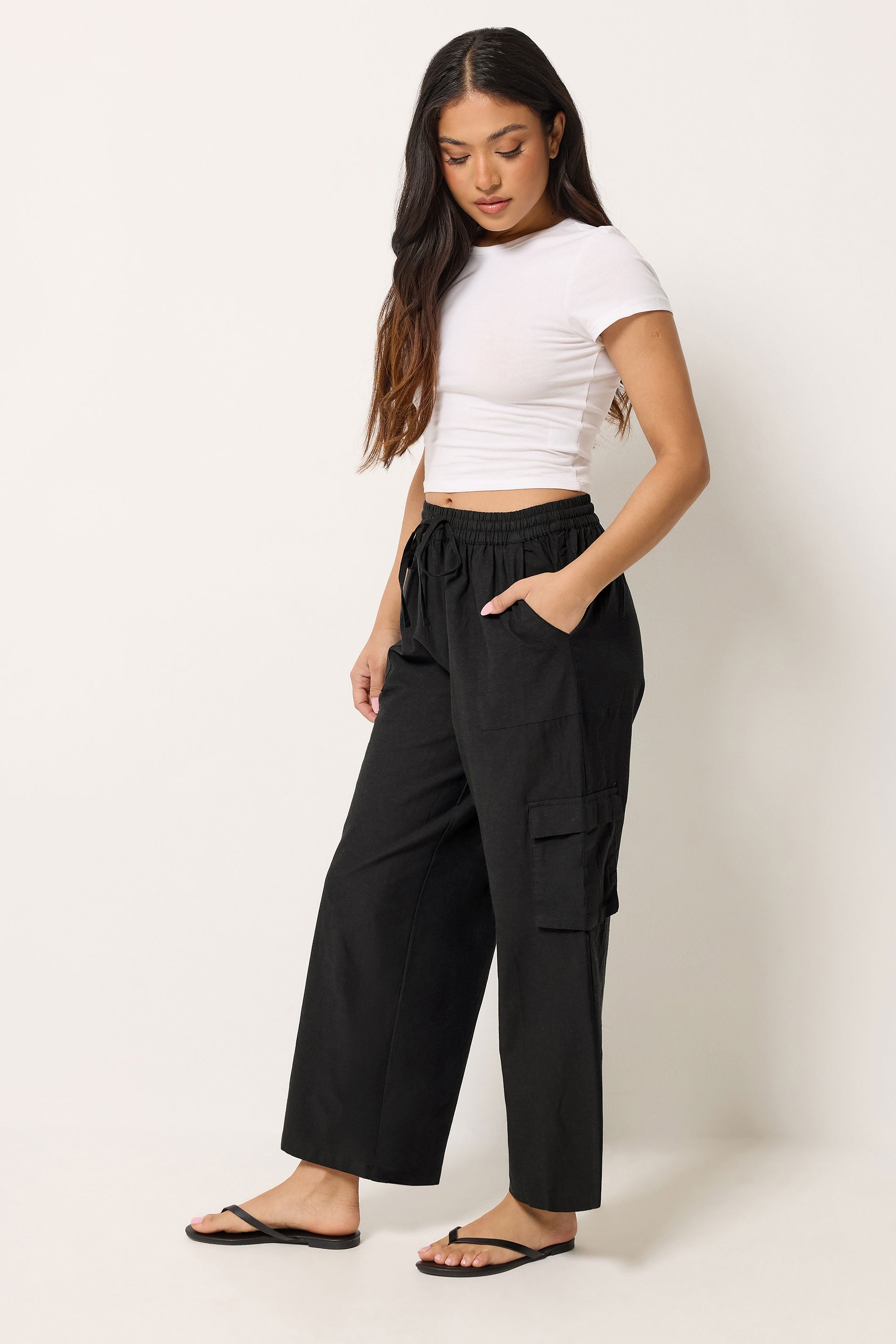 PixieGirl Petite Women's Black Cargo Wide Leg Trousers | PixieGirl 3