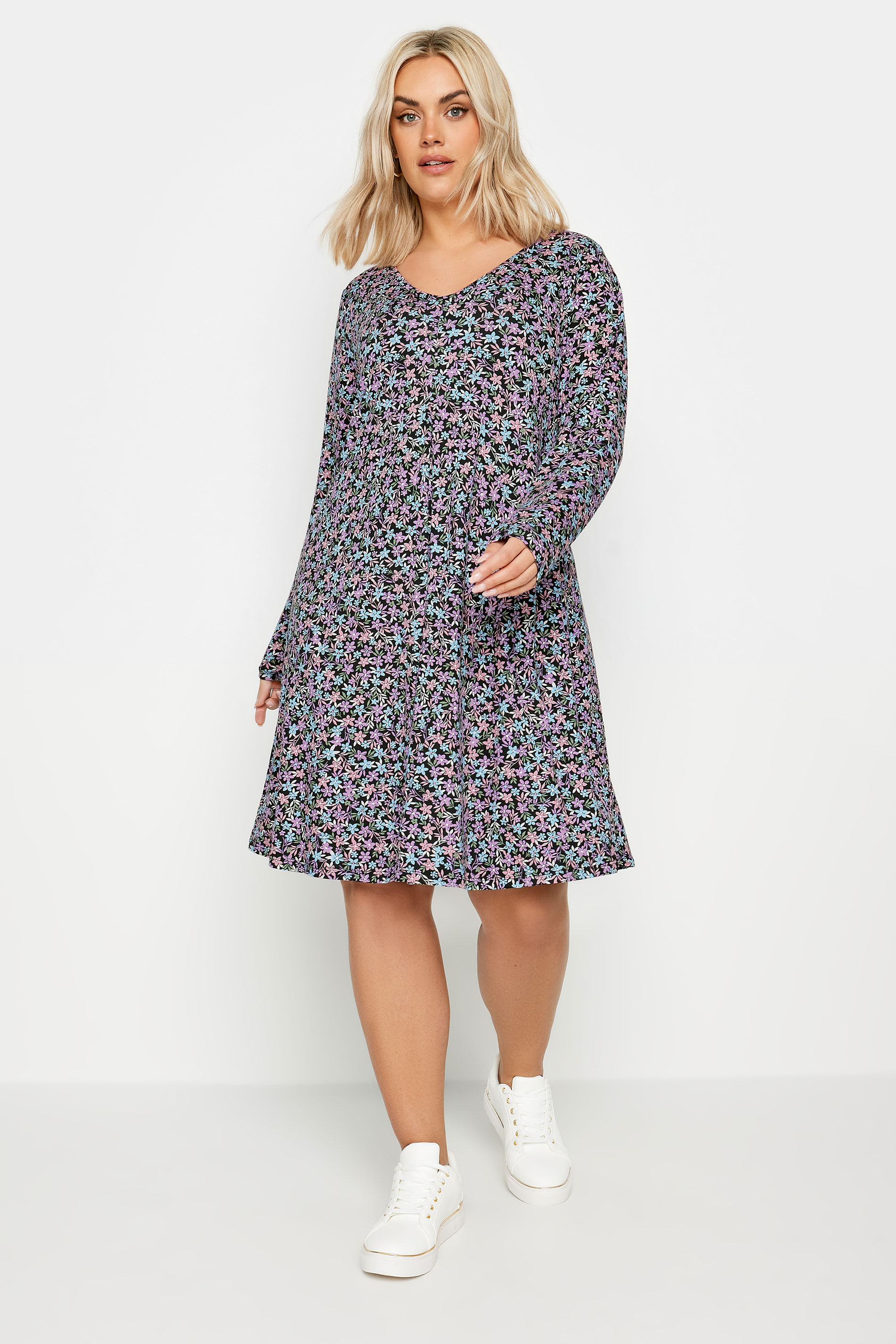 YOURS Plus Size Black Ditsy Floral Print Dress | Yours Clothing 1