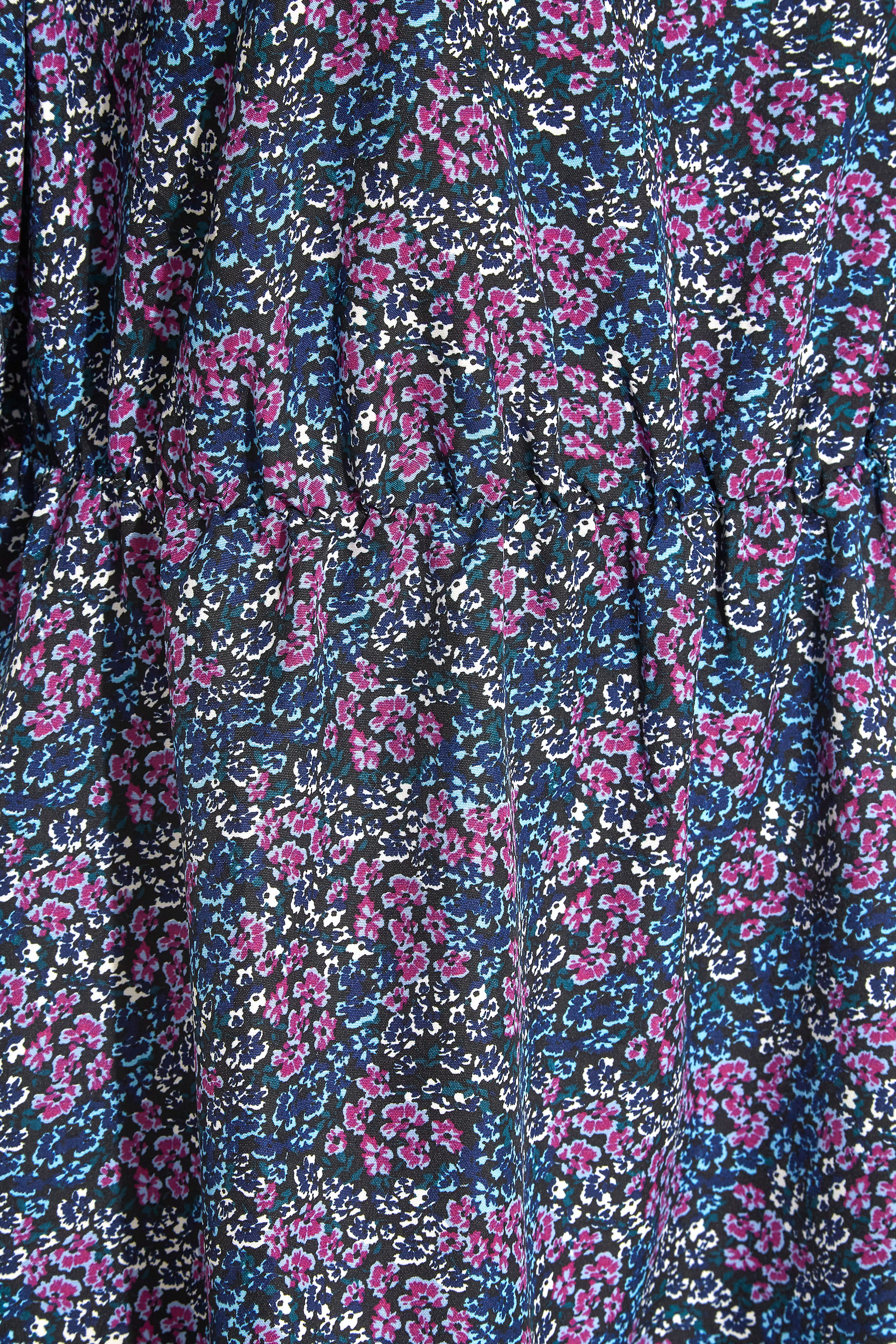 Robes Grande Taille Grande taille  Robes Imprimé Floral | THE LIMITED EDIT - Robe Bleue & Lavande Floral Smocké Volanté - KM04681