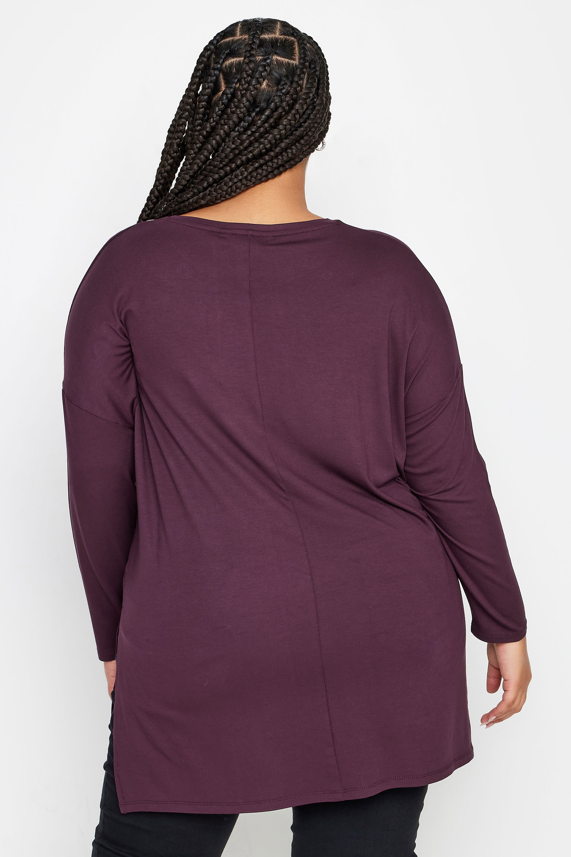 YOURS Plus Size Purple Eyelet Detail Oversized Long Sleeve T-Shirt | Yours Clothing 3