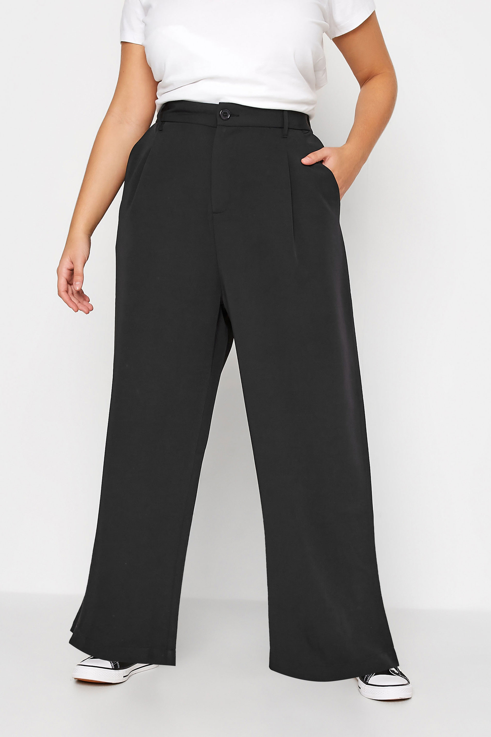 Curve Black Wide Leg Dad Trousers | Yours Clothing 1