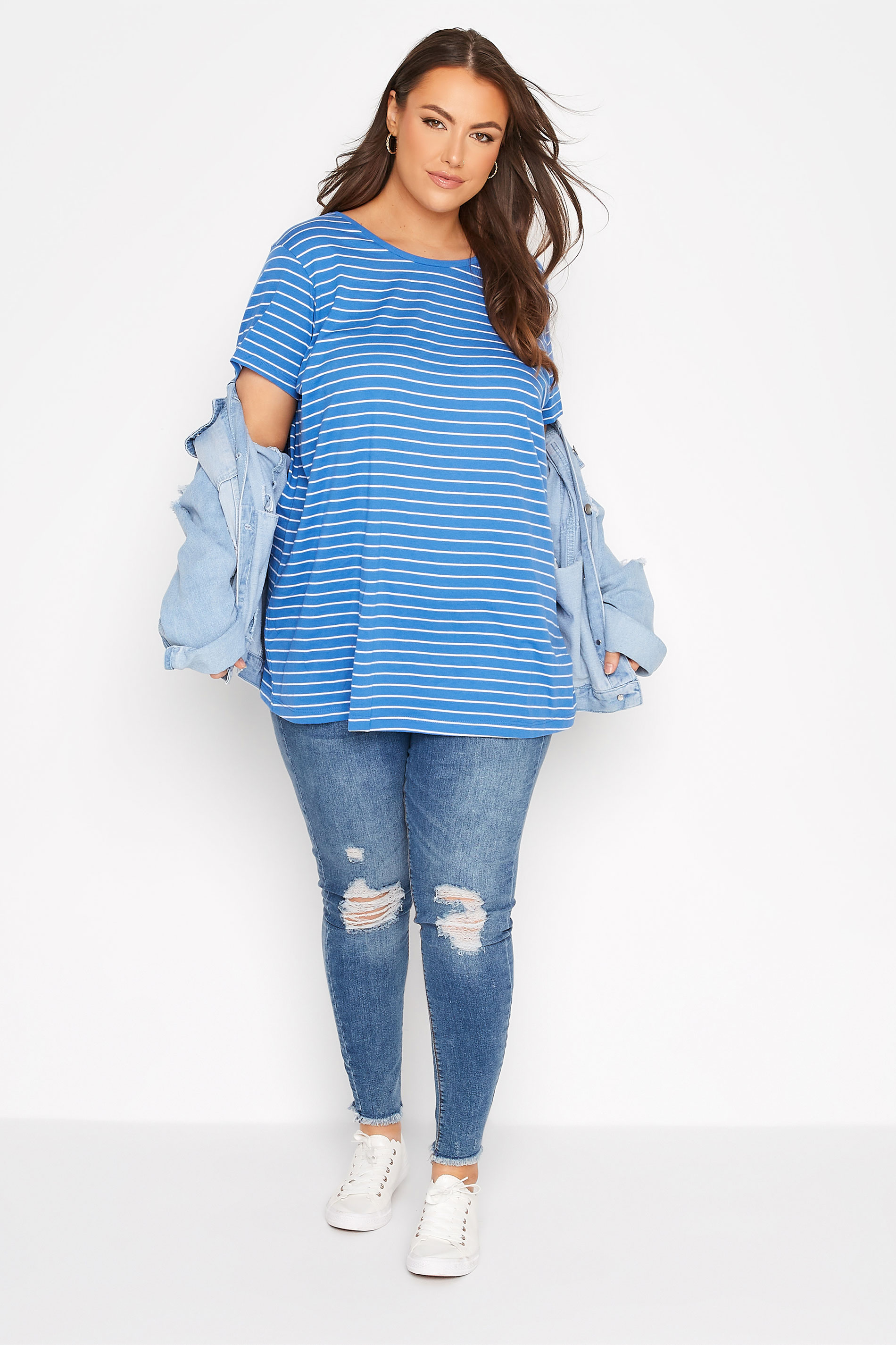 Grande taille  Tops Grande taille  T-Shirts | T-Shirt Bleu Fines Rayures - HJ37812