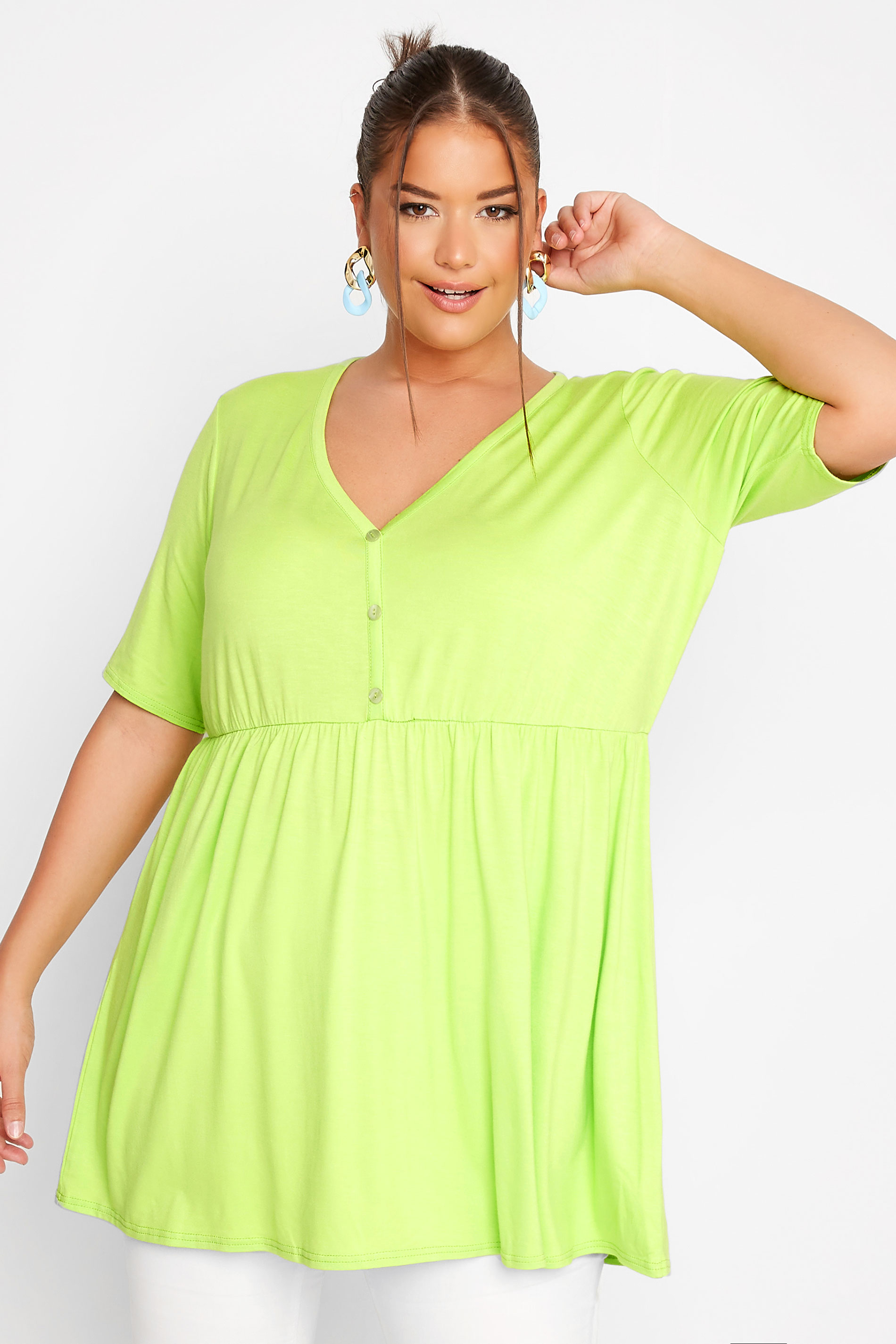 LIMITED COLLECTION Plus Size Lime Green Button Through Smock Tunic Top | Yours Clothing 3