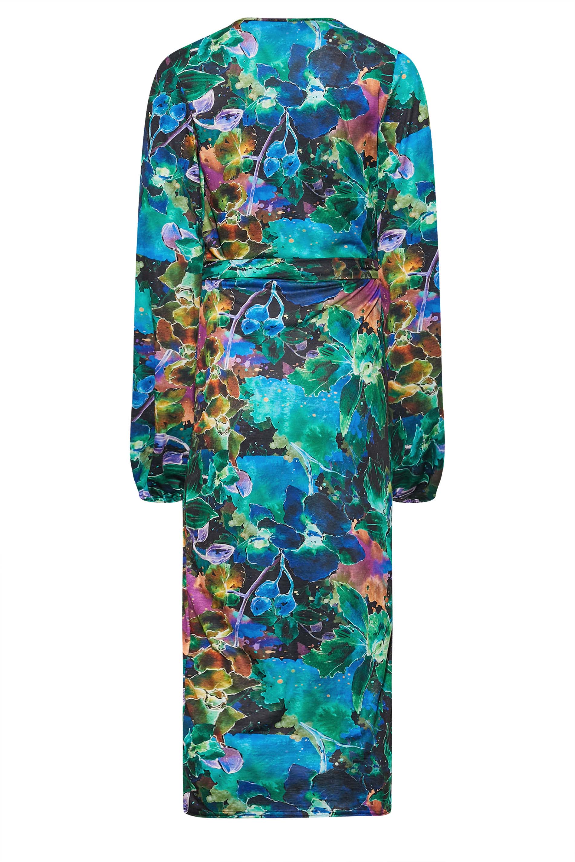 LTS Tall Women's Black & Blue Floral Midi Wrap Dress | Long Tall Sally 3