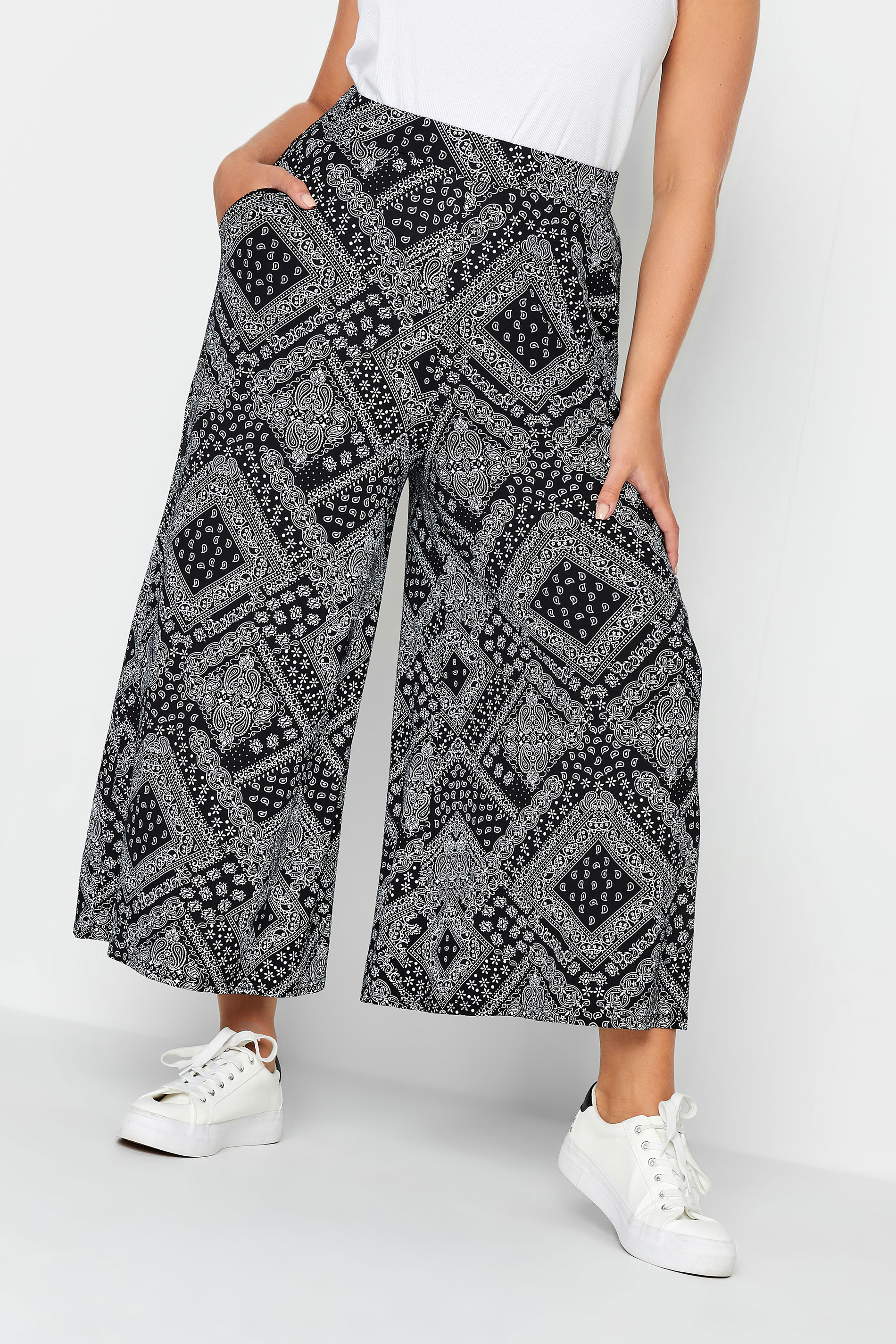 YOURS Curve Plus Size Black Paisley Print Midaxi Culottes | Yours Clothing  1