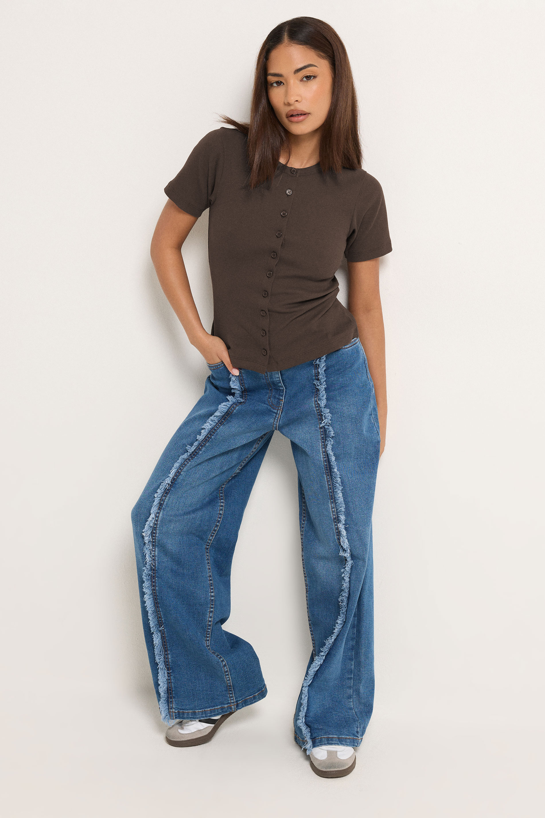PixieGirl Petite Women's 2 PACK White and Chocolate Brown Ribbed Top | PixieGirl 2