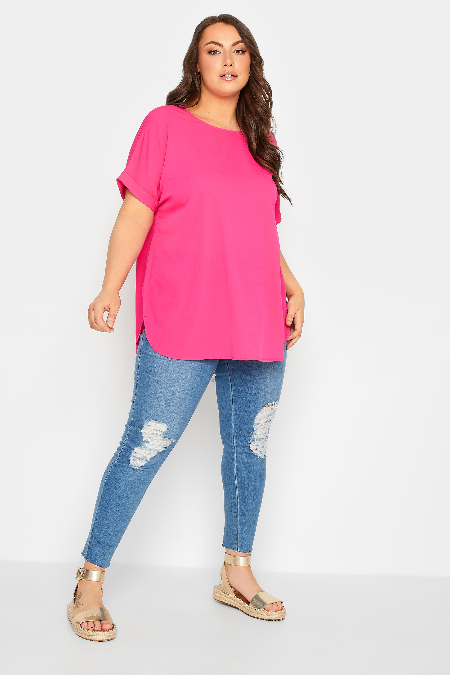 YOURS Plus Size Hot Pink Short Sleeve Boxy Top | Yours Clothing 2