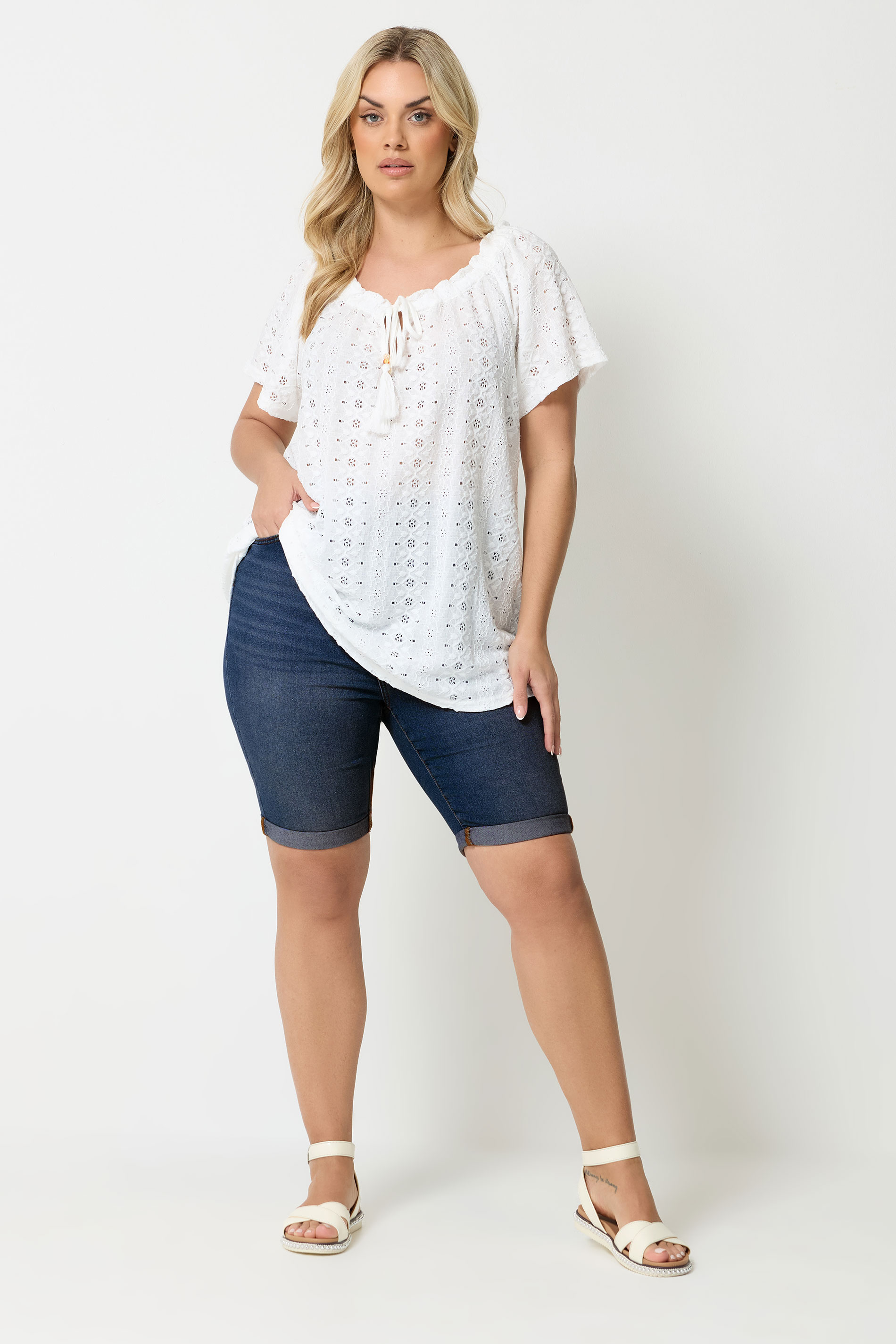 YOURS Plus Size Mid Blue Turn Up Denim Shorts | Yours Clothing 1