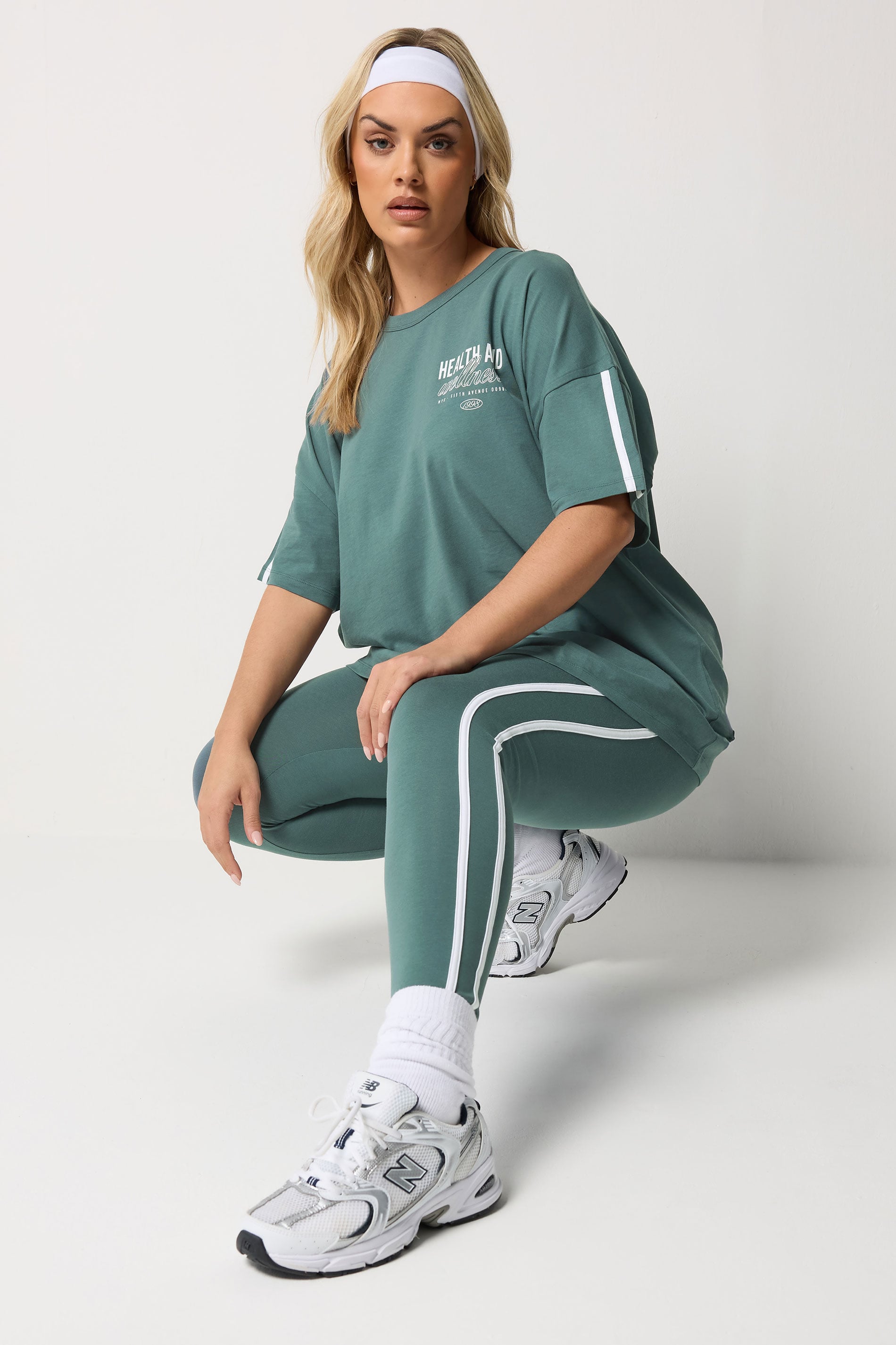 YOURS ACTIVE Plus Size Blue Side Stripe Leggings | Yours Clothing 3