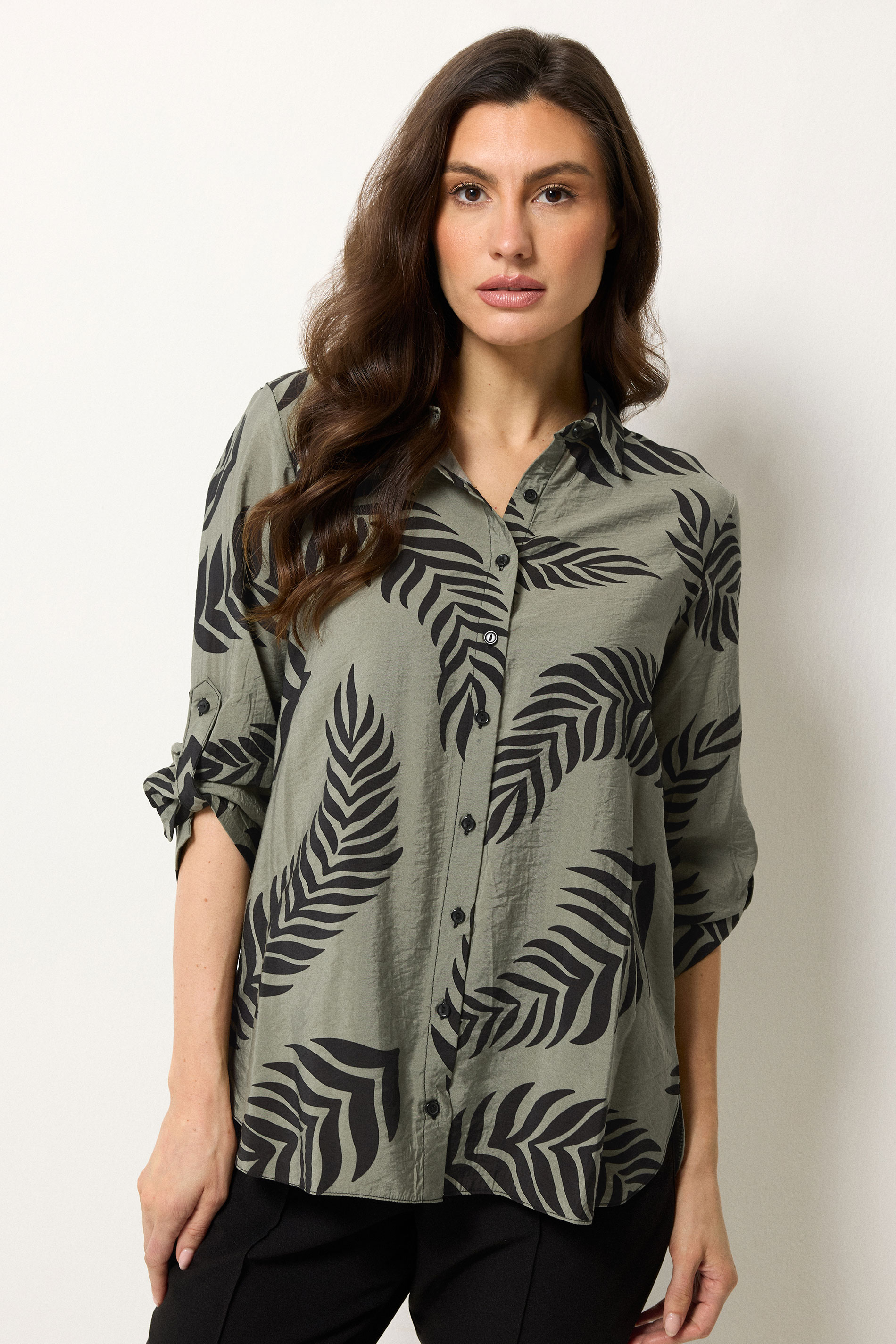 M&Co Green Palm Leaf Tab Sleeve Shirt | M&Co 3