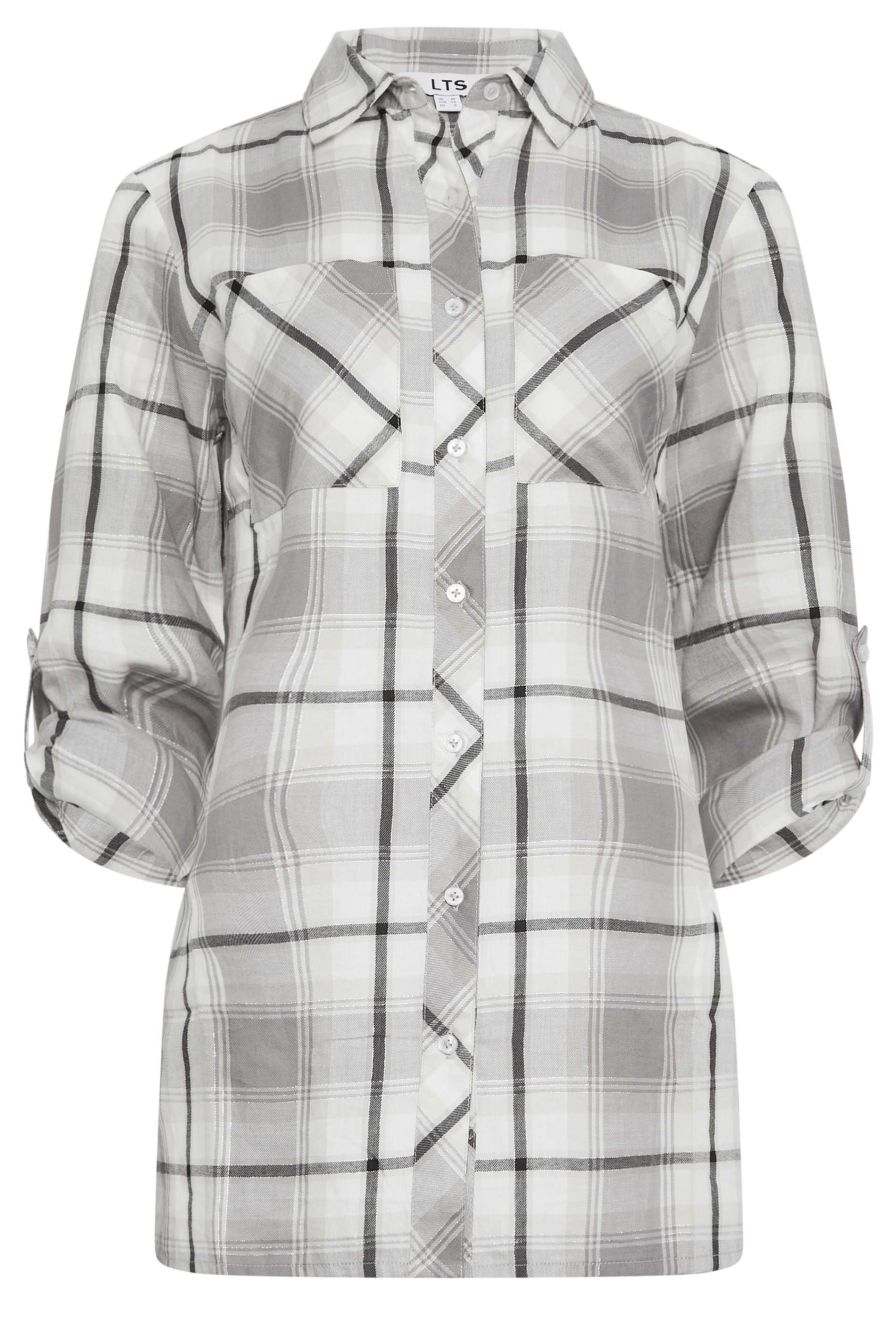 LTS Tall White & Grey Check Shirt | Long Tall Sally