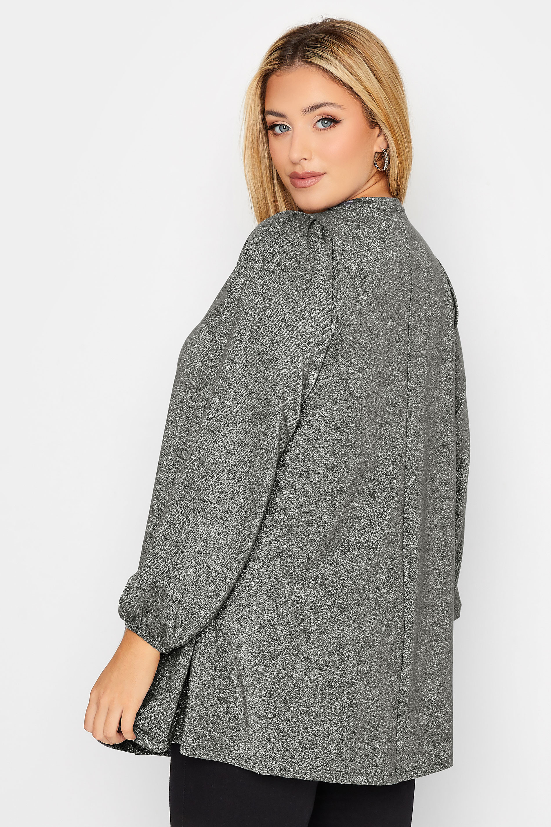 Plus Size Charcoal Grey Textured Pleat Front Top | Yours Clothing 3