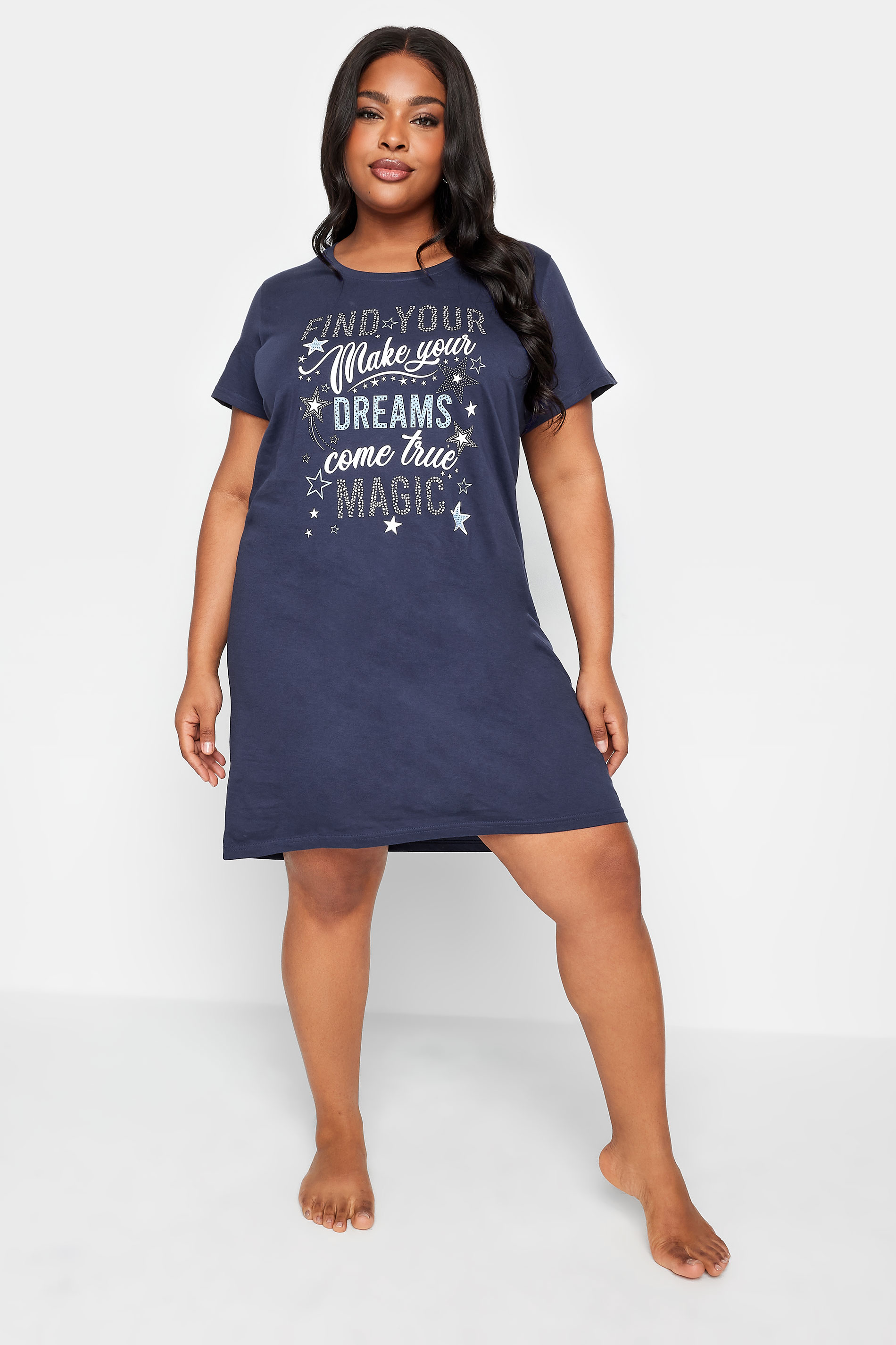 YOURS Plus Size Navy Blue 'Find Your Magic' Star Print Nightdress | Yours Clothing 2
