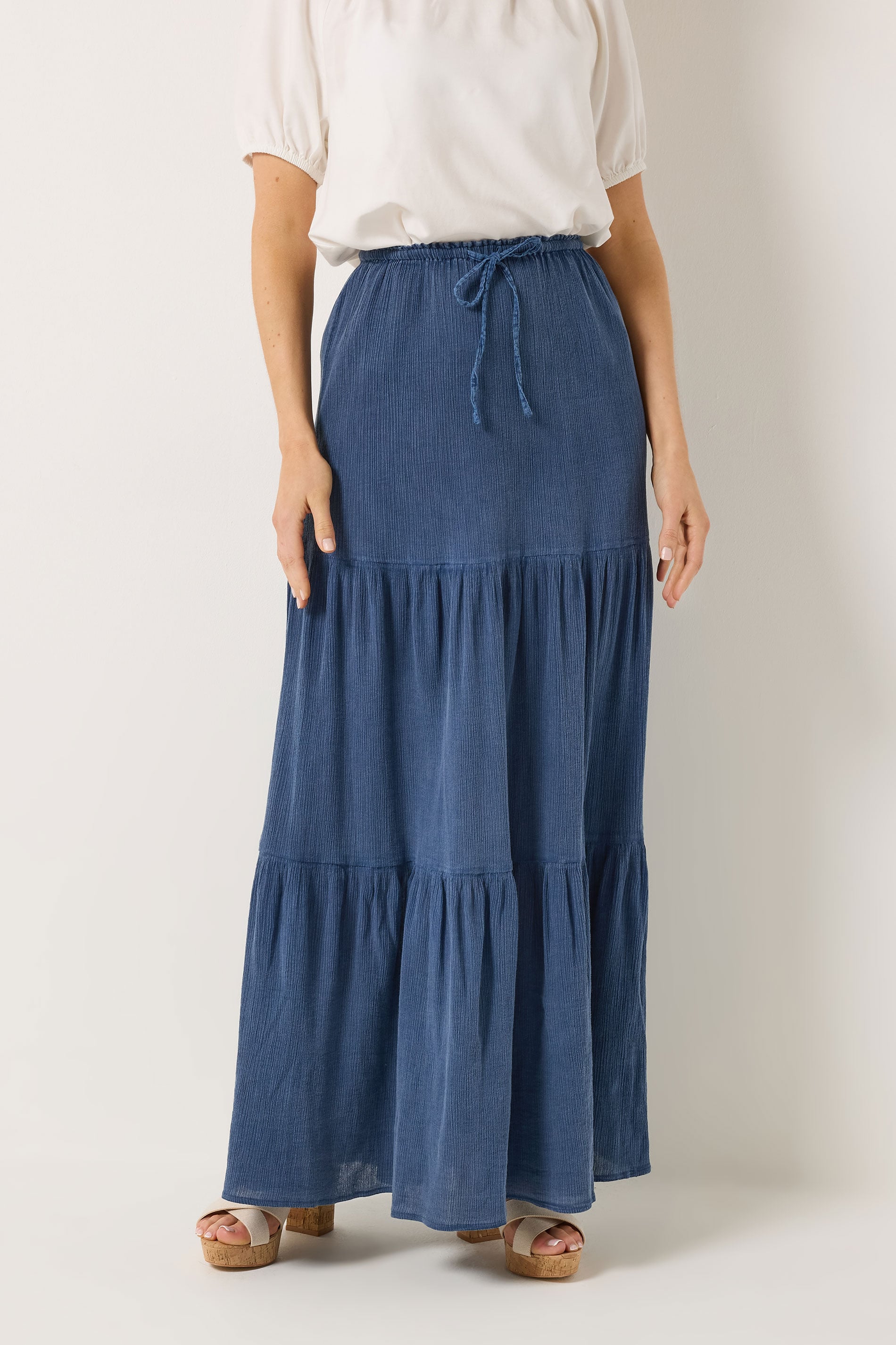 LTS Tall Women's Navy Blue Acid Wash Tiered Maxi Skirt | Long Tall Sally 1