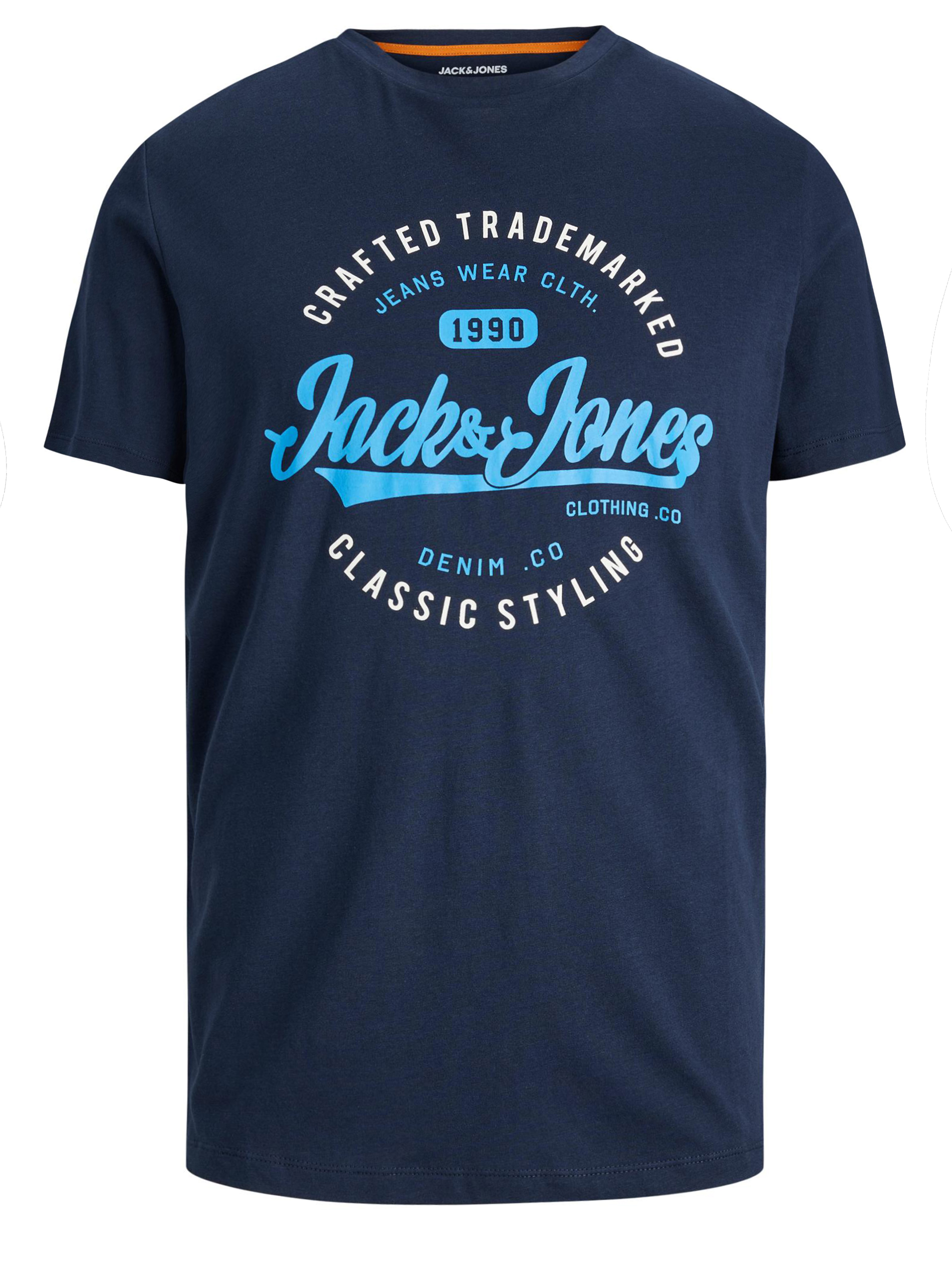JACK & JONES Big & Tall Navy Blue Logo Crew T-Shirt | BadRhino 2