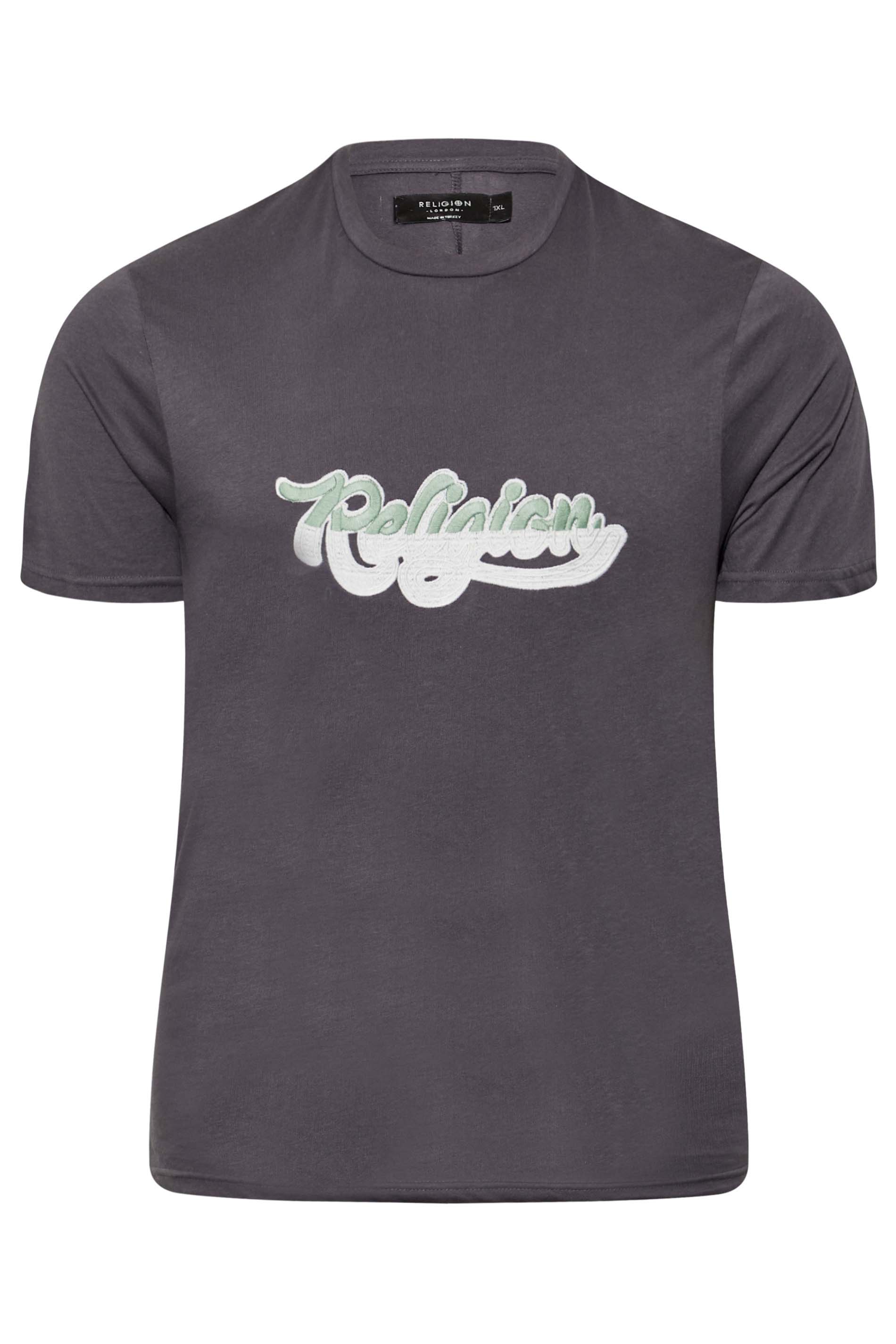 RELIGION Big & Tall Grey Slice Embroidered Logo T-Shirt | BadRhino 3