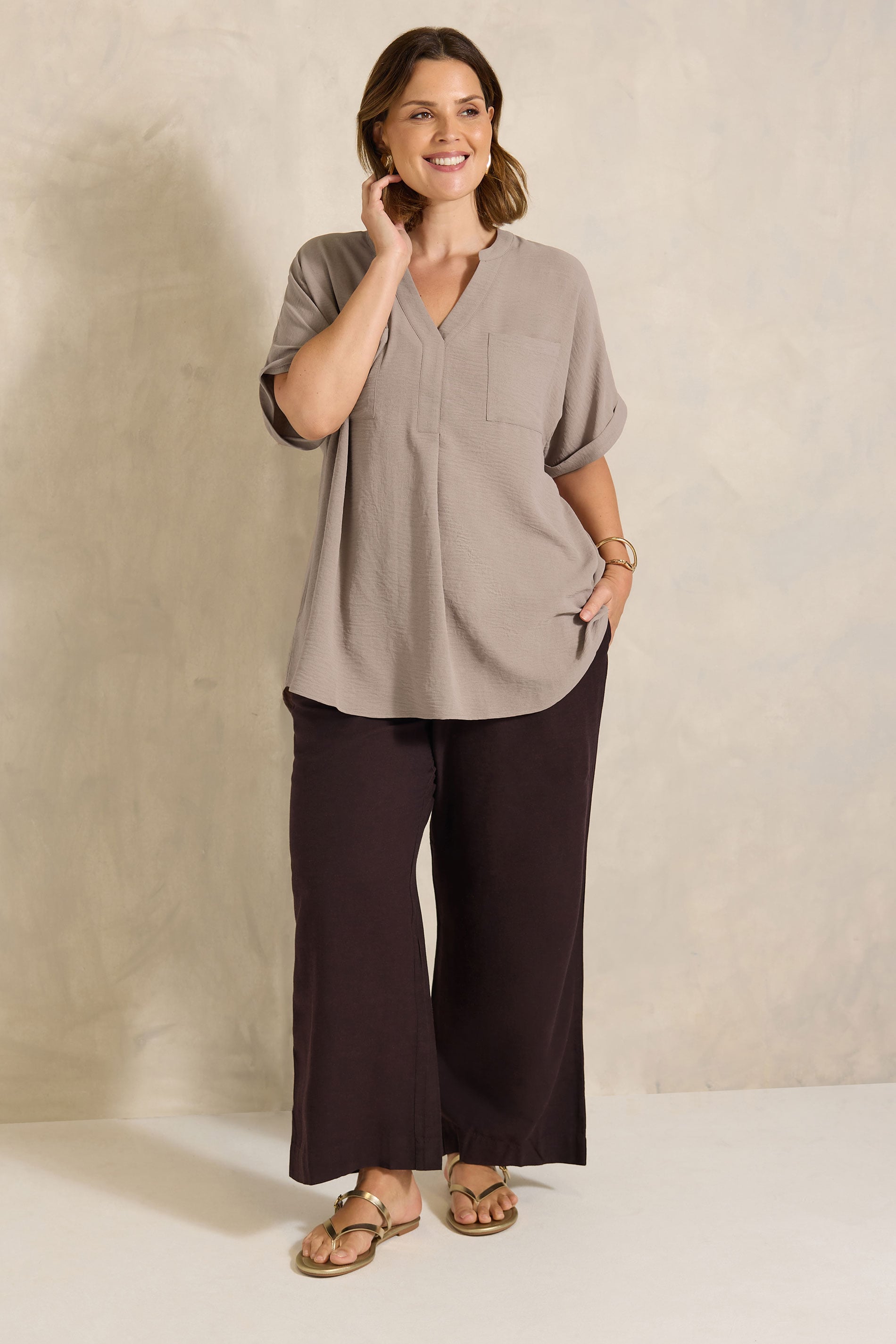 EVANS Plus Size Mocha Brown Overhead Utility Shirt | Evans 1