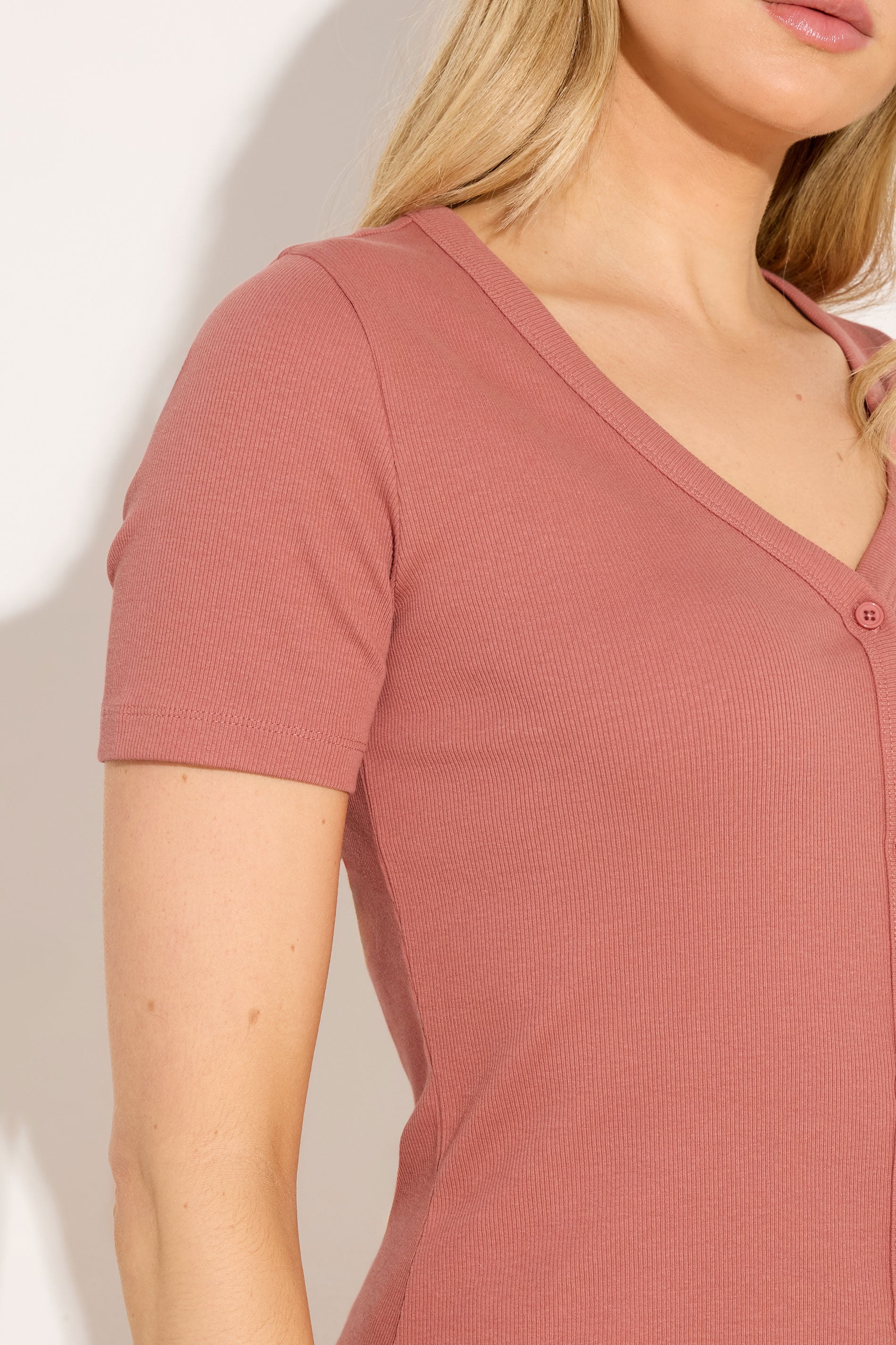 LTS Tall Women's Coral Pink Button Ribbed T-Shirt | Long Tall Sally 5