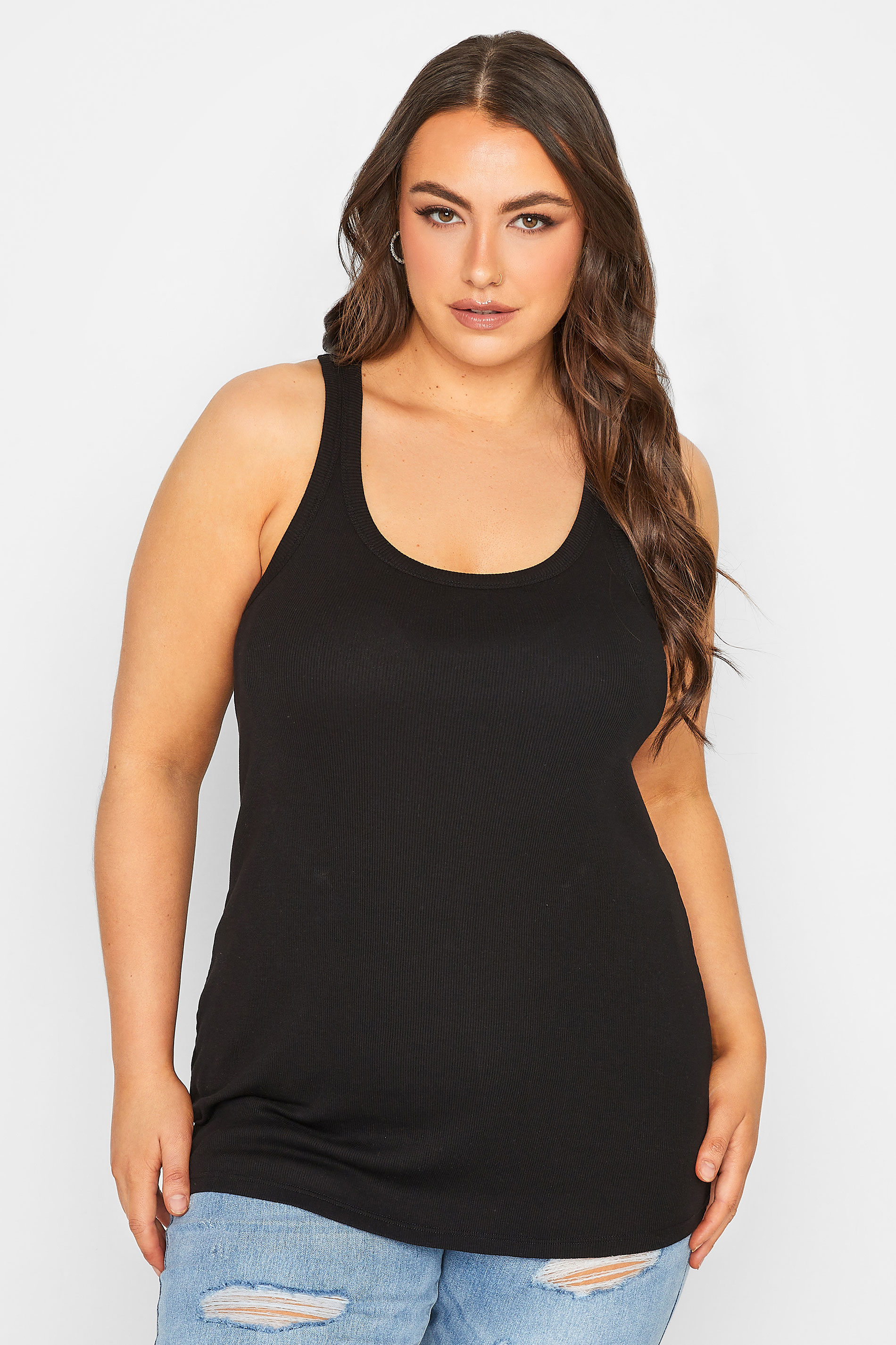 YOURS Plus Size 2 PACK Black & White Racer Vest Tops | Yours Clothing  2