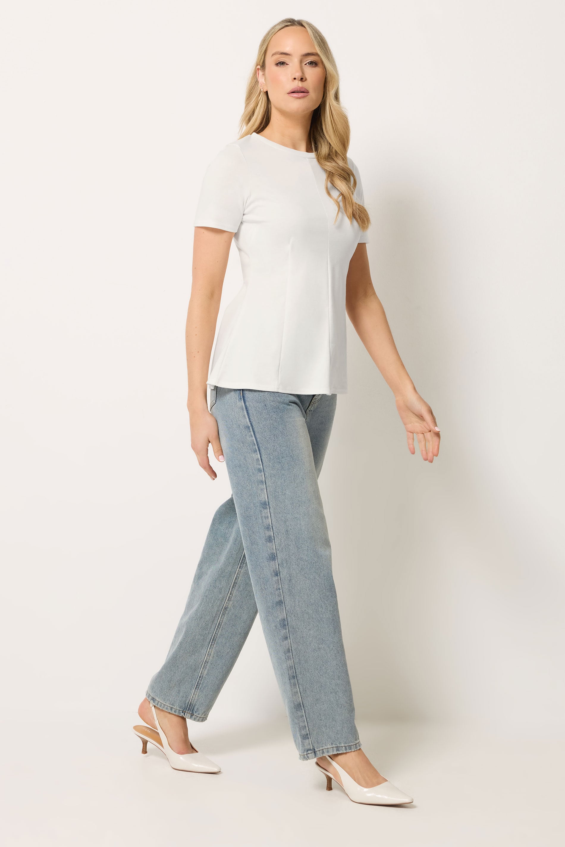 LTS Tall Women's White Seam Front Peplum Top | Long Tall Sally 1