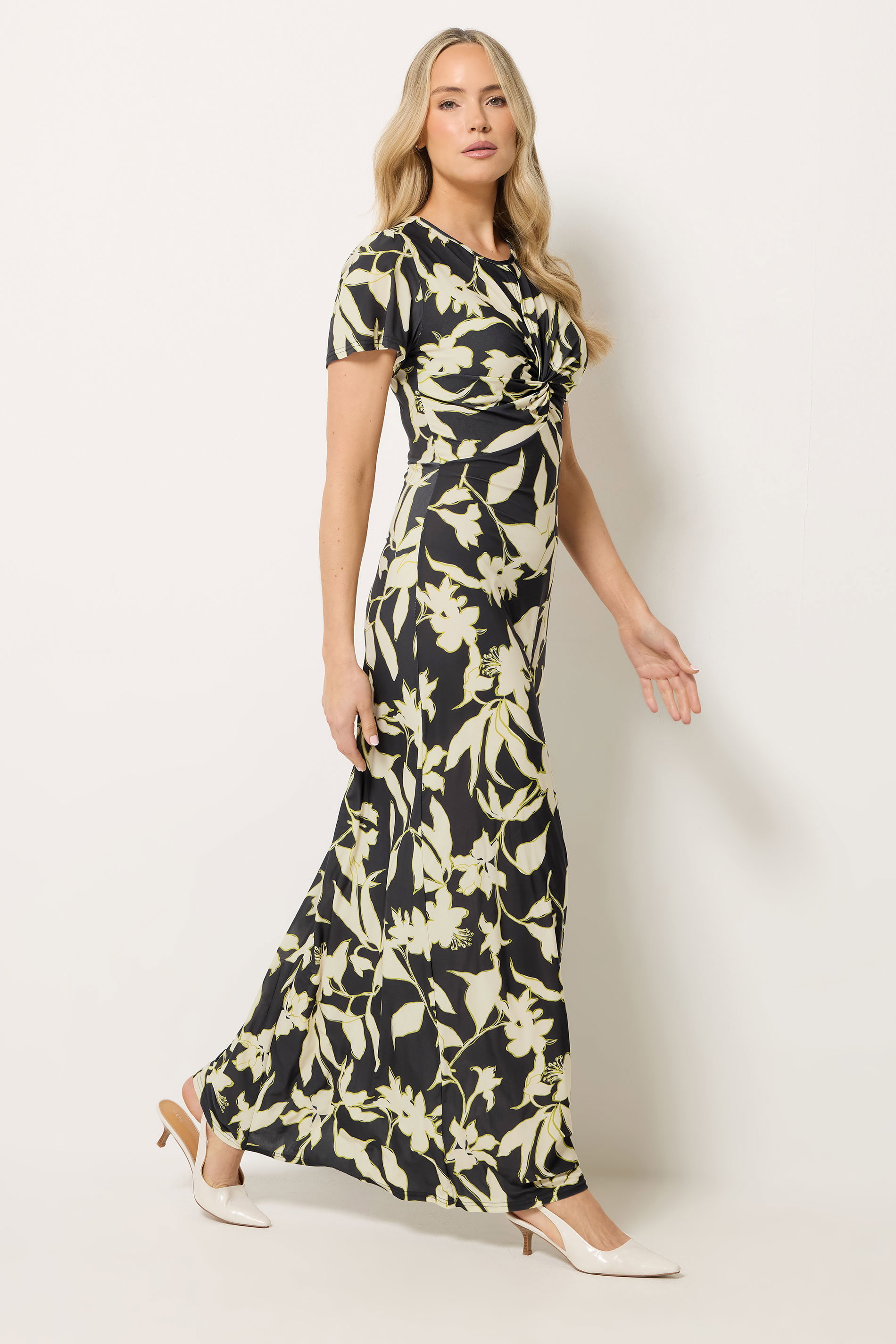 LTS Tall Black Floral Twist Front Maxi Dress | LongTallSally 1