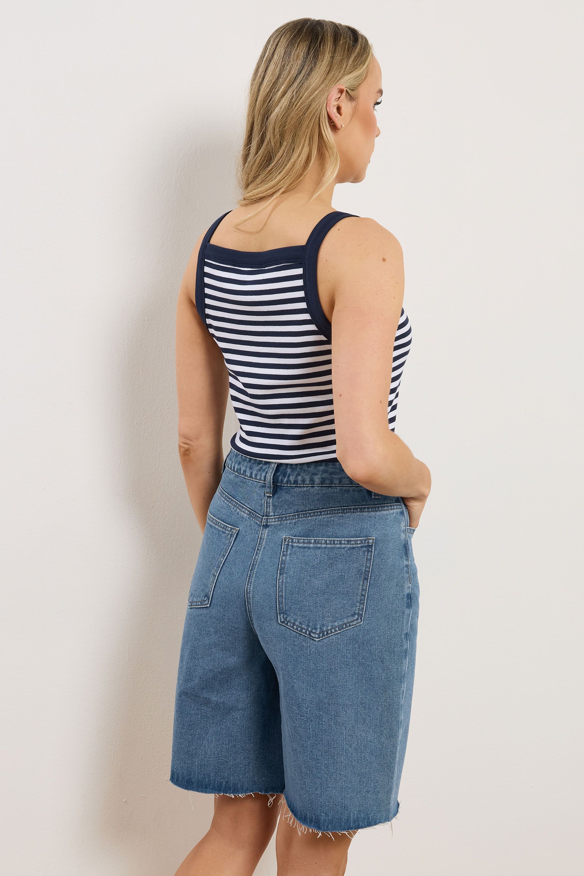 LTS Tall Women's Mid Blue Denim Bermuda Cotton Shorts | Long Tall Sally 4