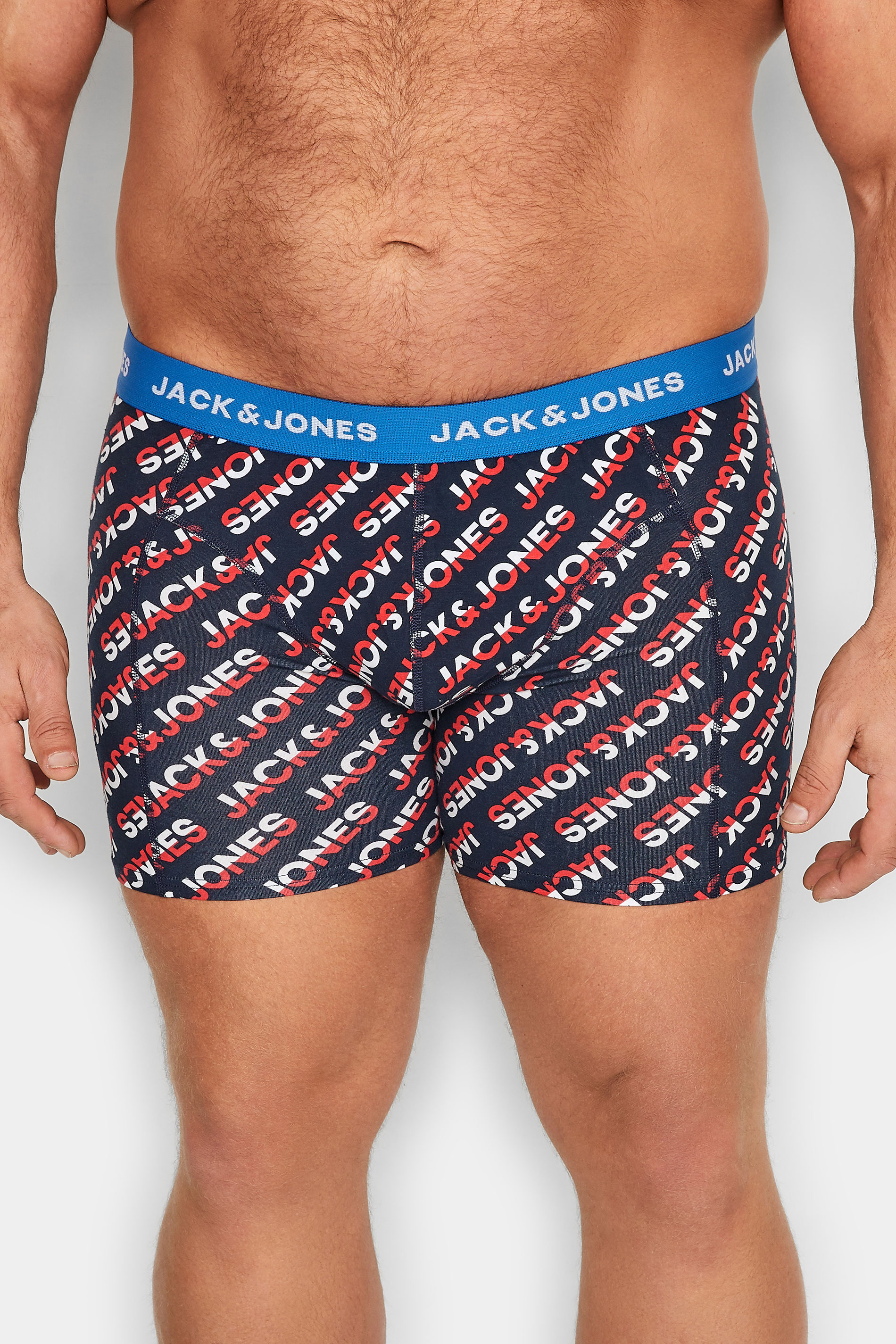 JACK & JONES Big & Tall 3 PACK Navy Blue Logo Printed Boxers | BadRhino 3