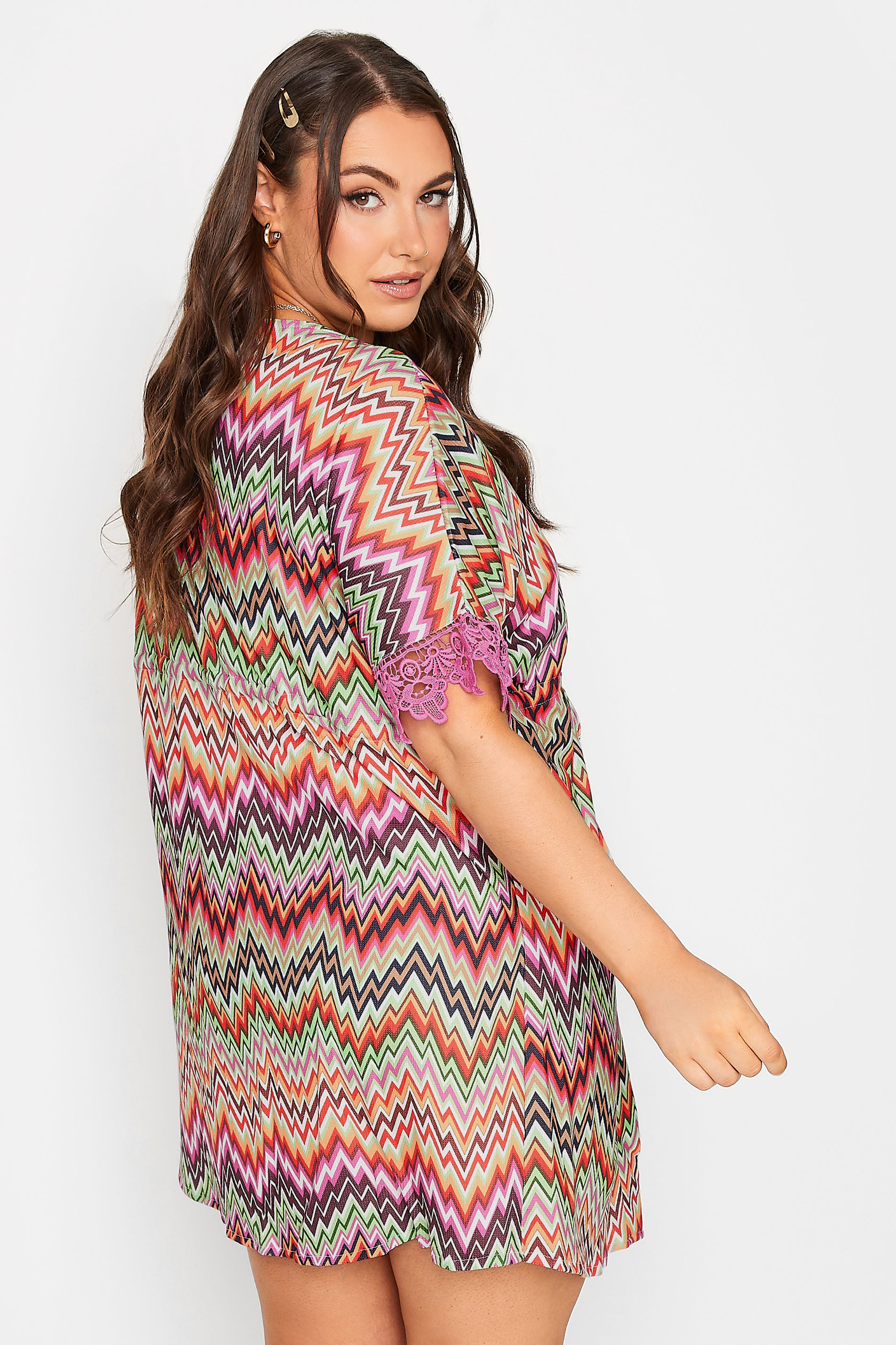 Plus Size Orange Zig Zag Crochet Trim Cardigan | Yours Clothing 3