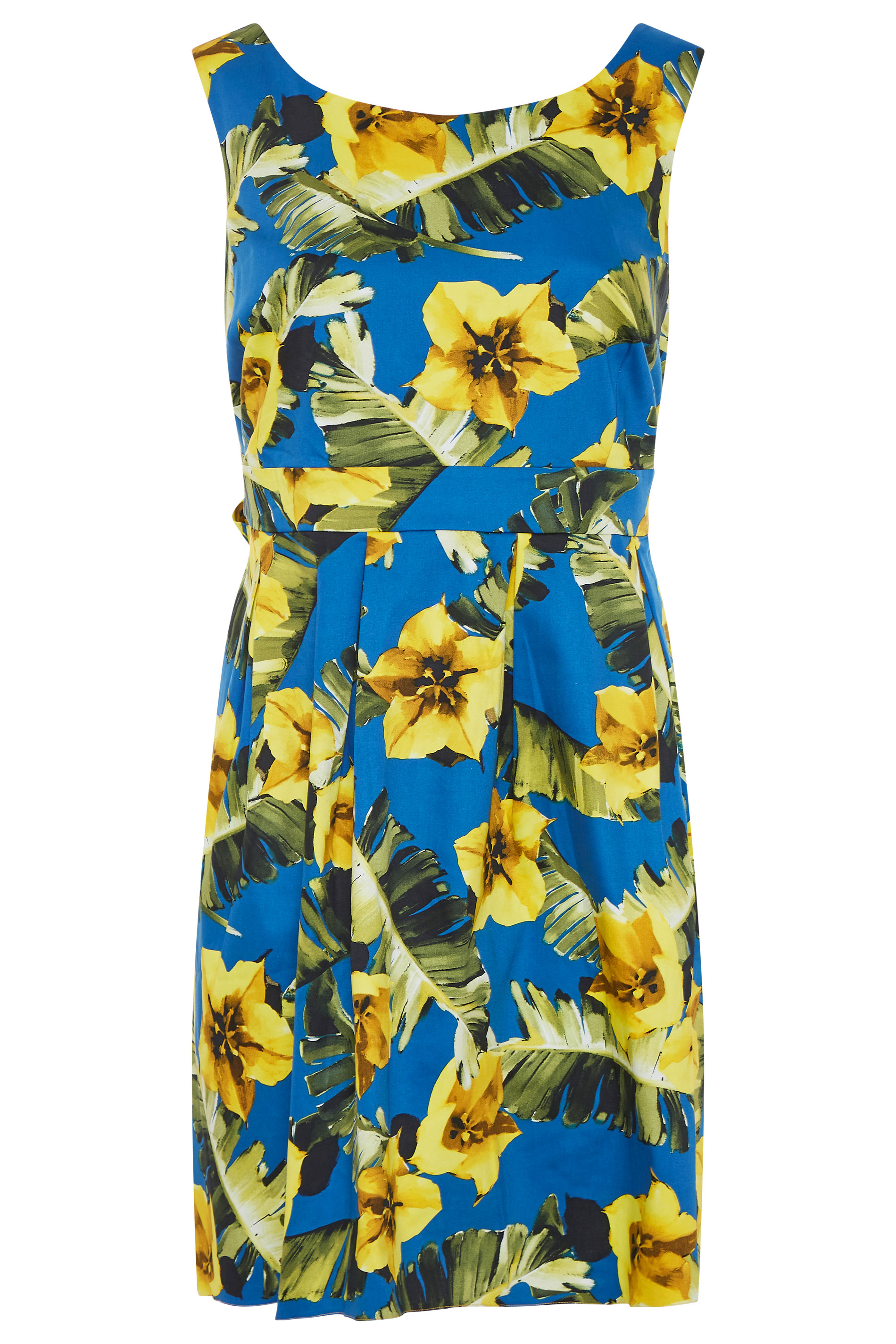 Yellow Sleeveless Floral Skater Dress | Yours Clothing