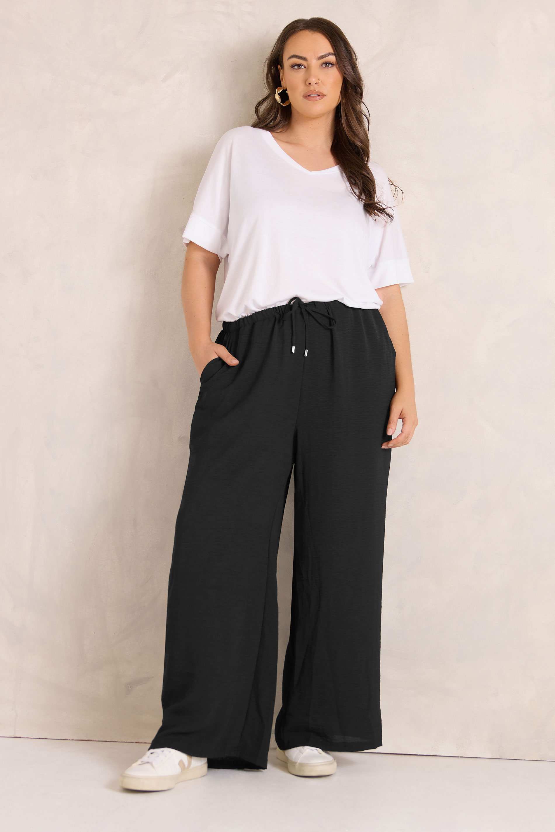 EVANS Plus Size 2 Pack Black & Navy Wide Leg Trousers | Evans 4