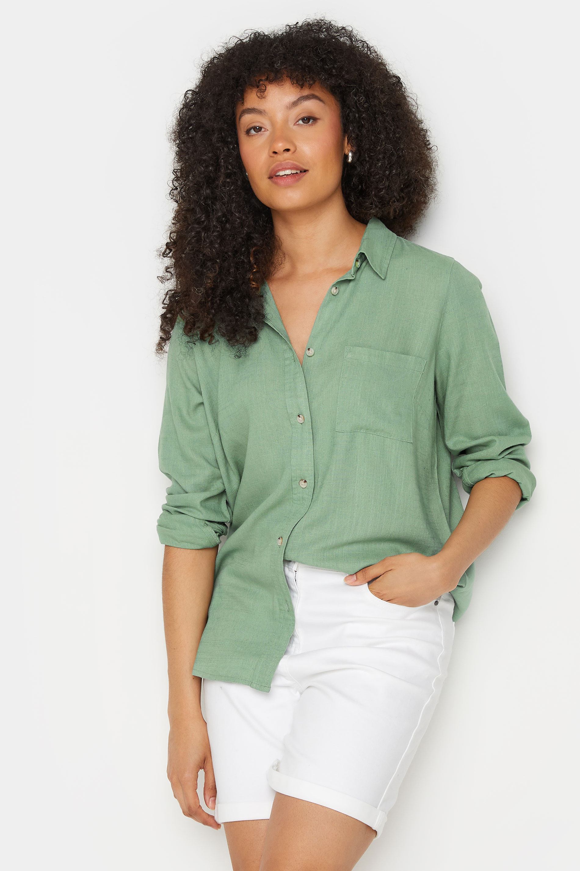 M&Co Sage Green Long Sleeve Linen Shirt | M&Co 1