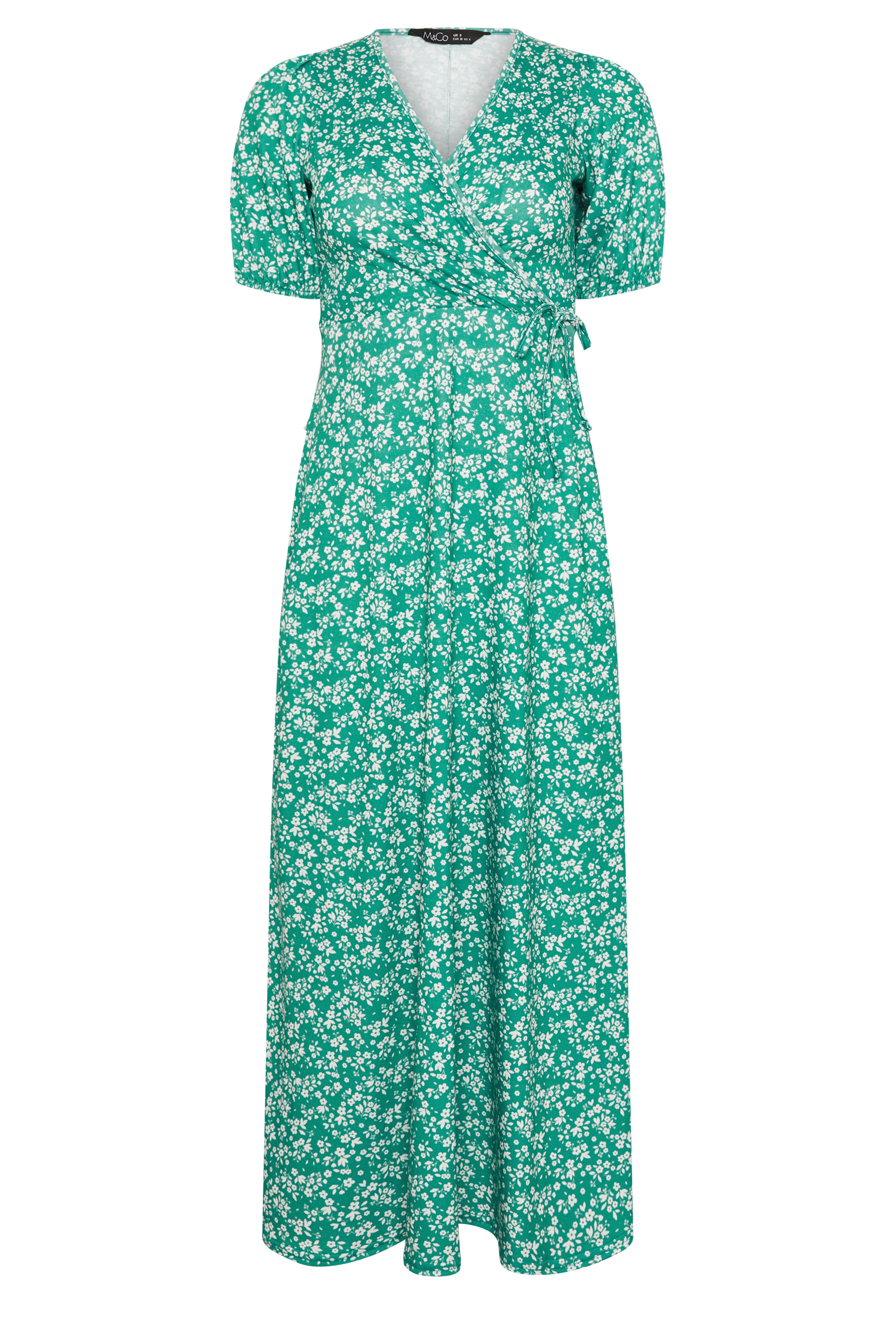 M&Co Petite Green Ditsy Floral Print Maxi Wrap Dress | M&Co 5