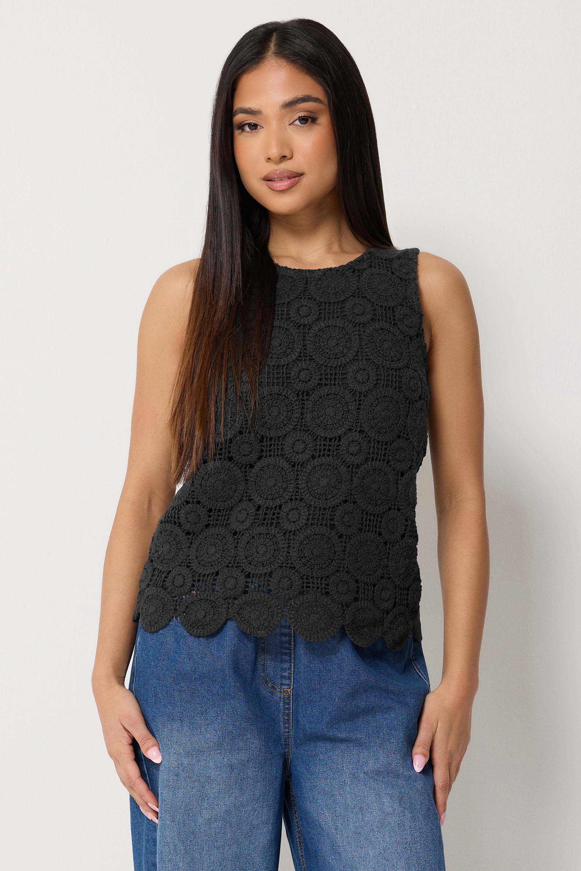 M&Co Petite Black Crochet Cotton Sleeveless Top | M&Co 3