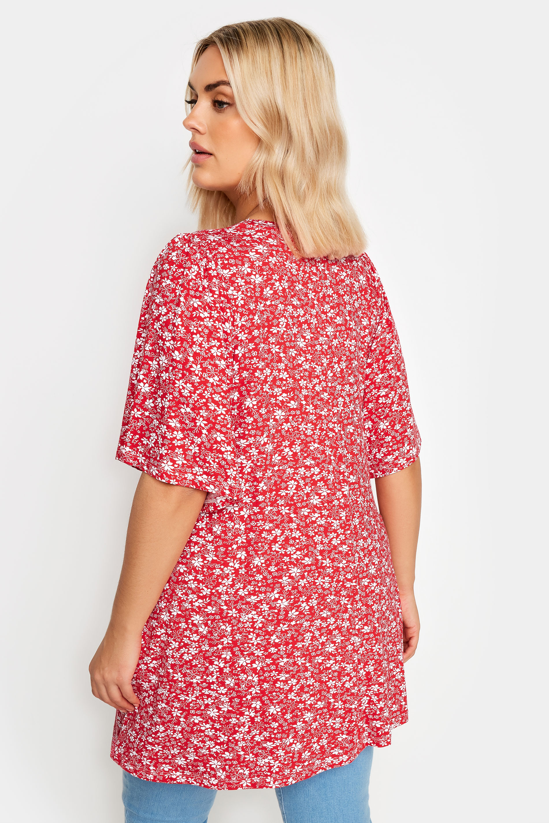 YOURS Plus Size Red Ditsy Floral Print Swing Top | Yours Clothing 3