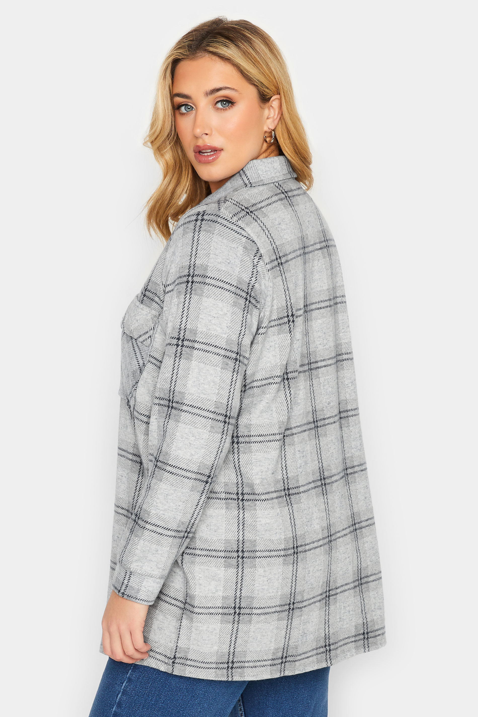 Plus Size Grey Check Print Shacket | Yours Clothing 3