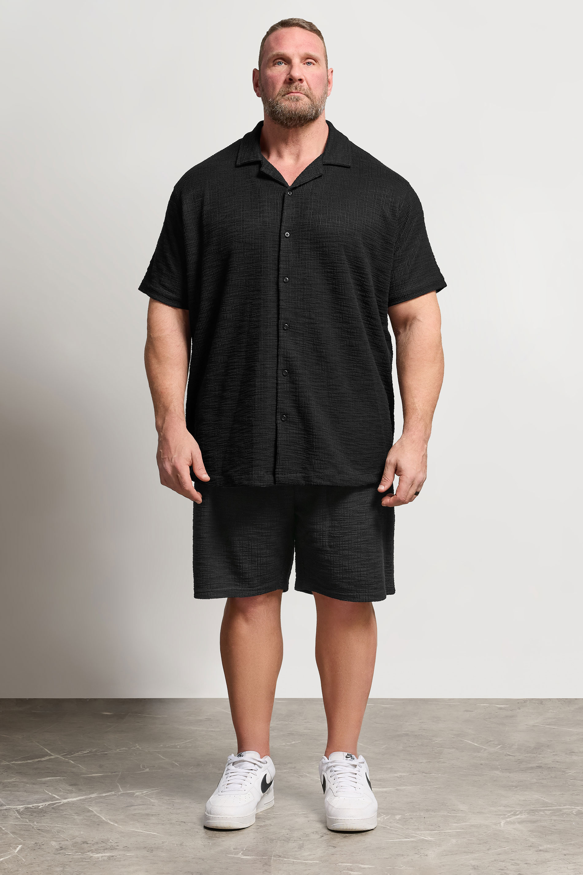 BadRhino Big & Tall Black Textured Revere Shirt | BadRhino 2
