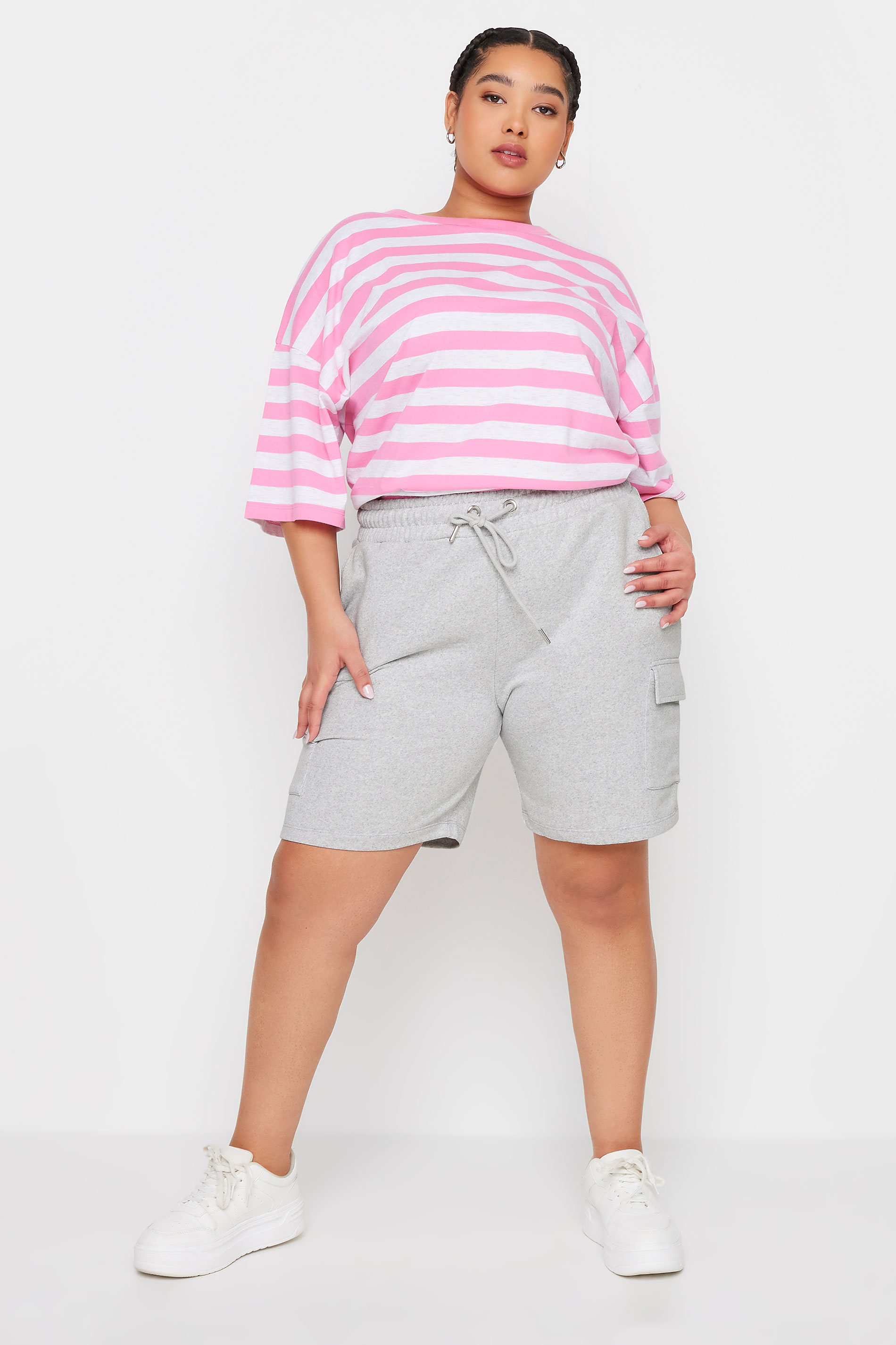 YOURS Plus Size Light Grey Cargo Jogger Shorts | Yours Clothing 2