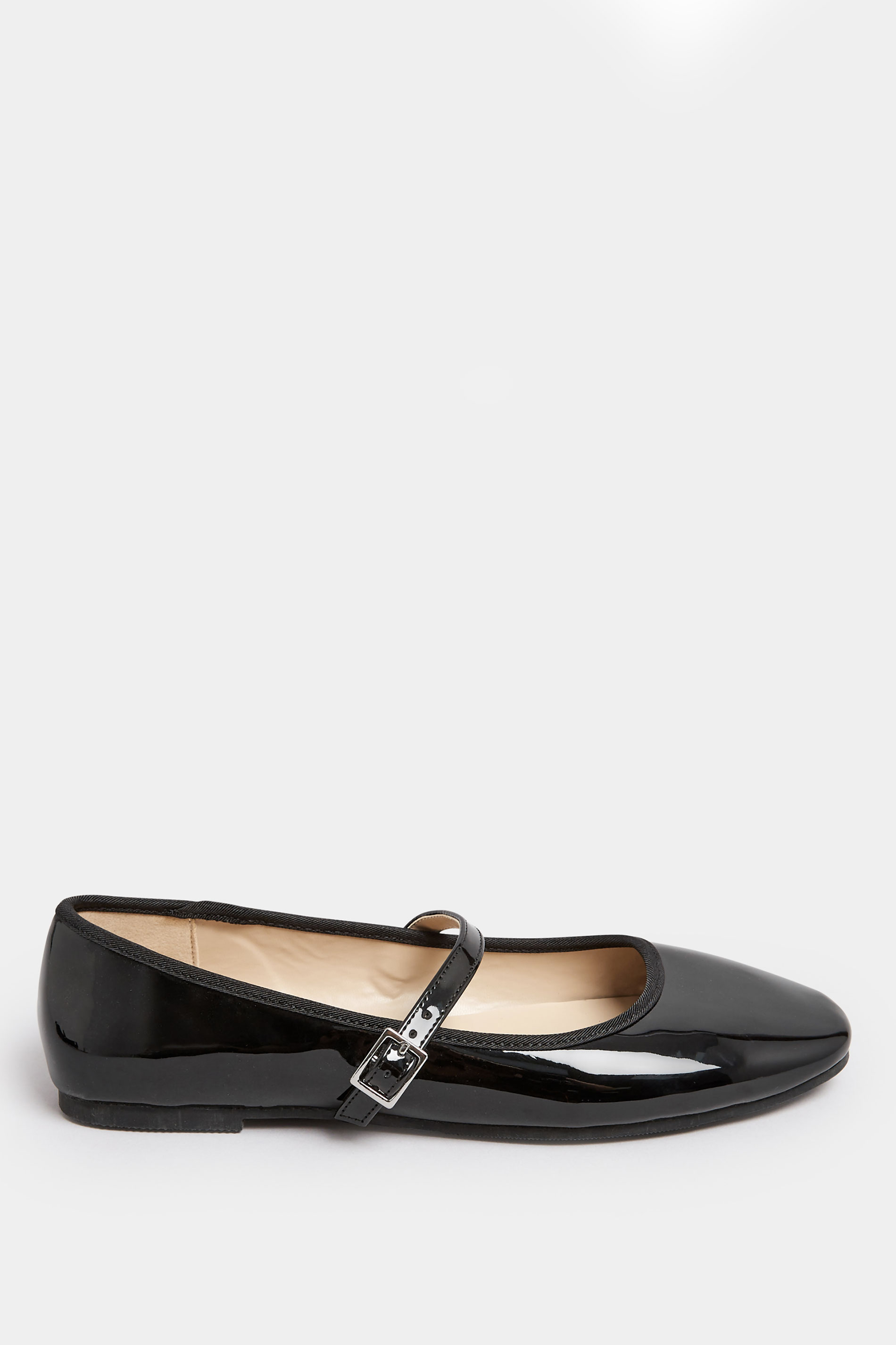Black Patent Mary Jane Ballerina Pumps In Wide E Fit & Extra Wide EEE Fit | Yours Clothing  3